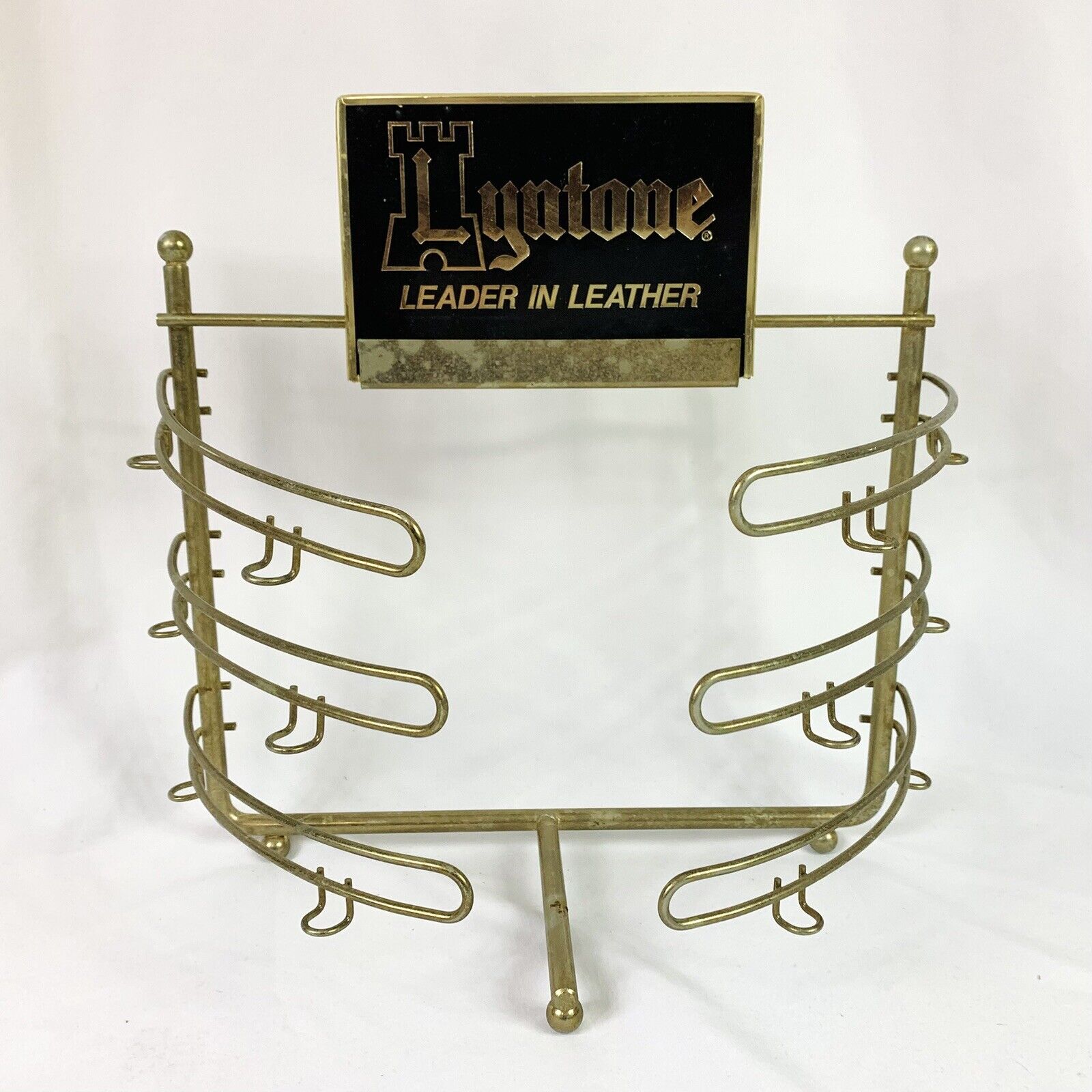 Vintage Metal Wire Countertop Store Display Rack Lyntone Leader In Leather