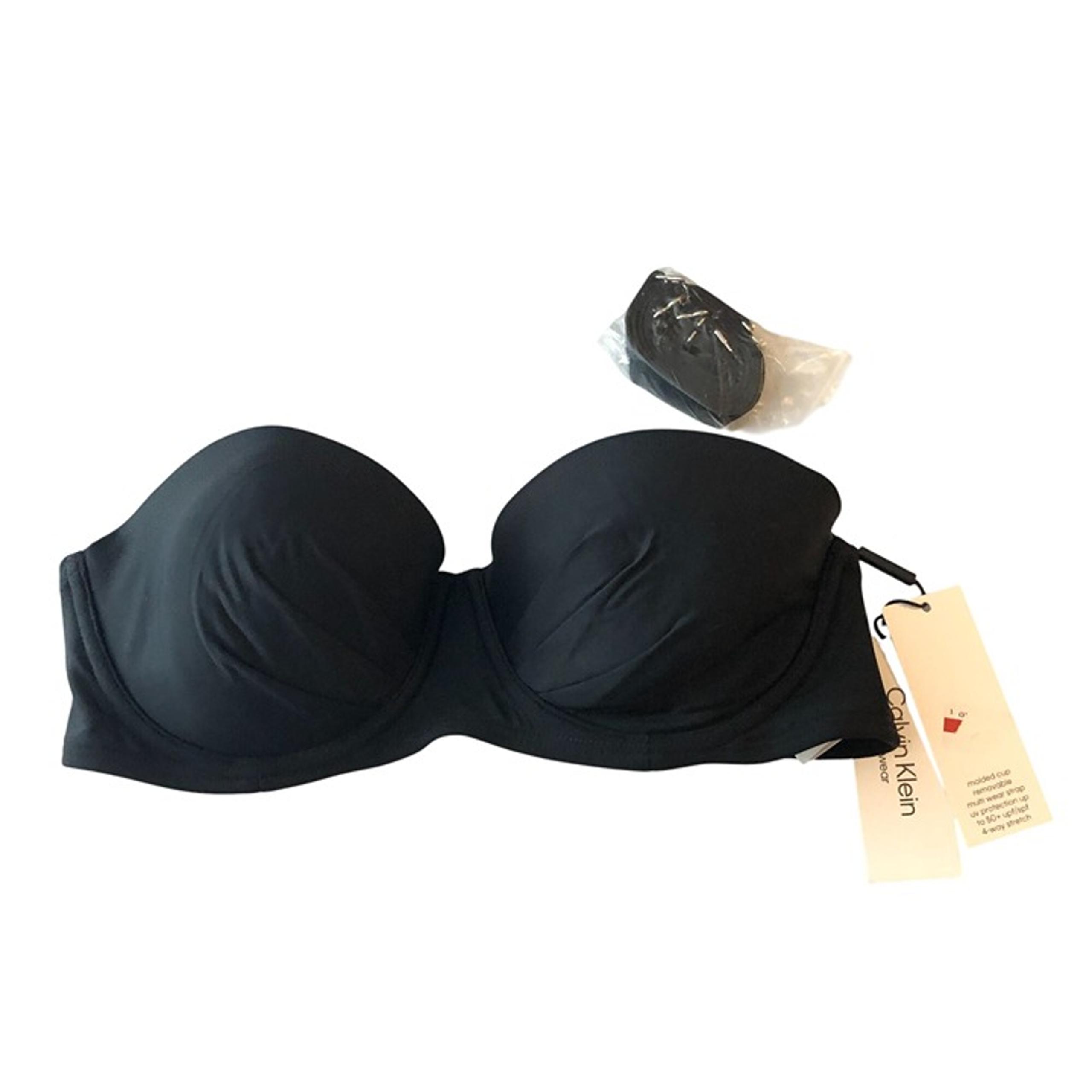 Calvin Klein Bikini Top Removable Straps Pleated Underwire Molded Cups Black S
