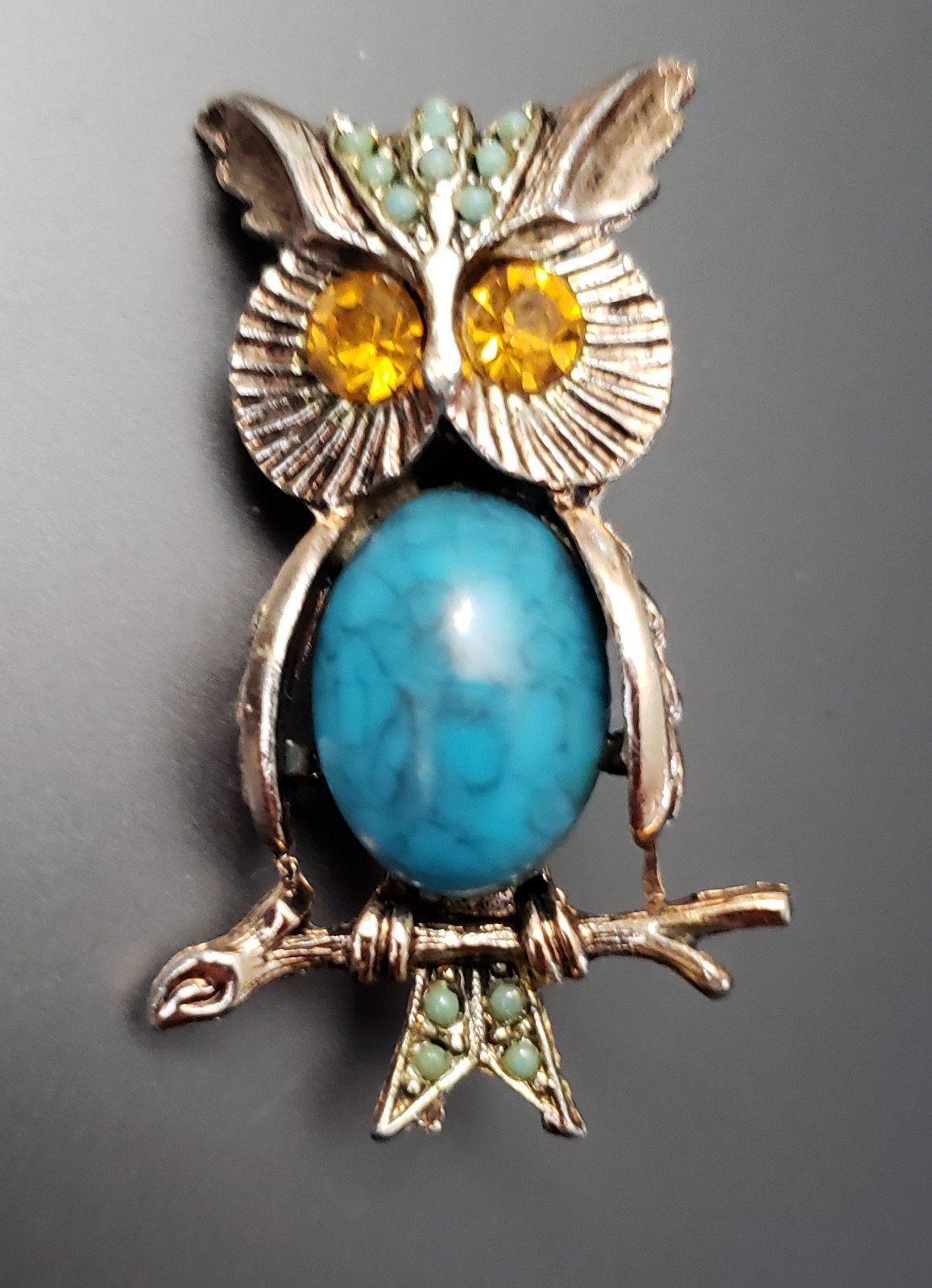 1950's Vintage Owl Tourquise Brooch