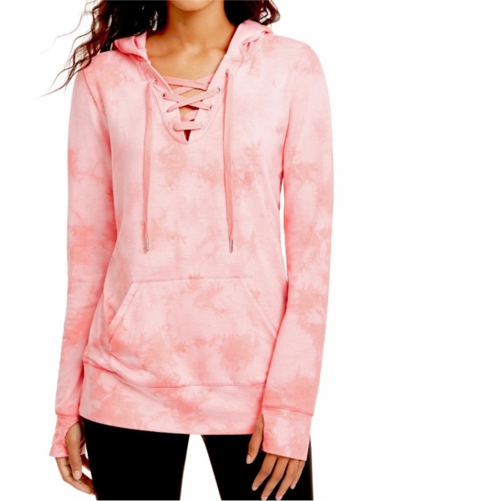 Ideology Sweat Shirt Tie Dye Lace Up Hoodie Pink Tiedye Hooded NWT Medium Barbie