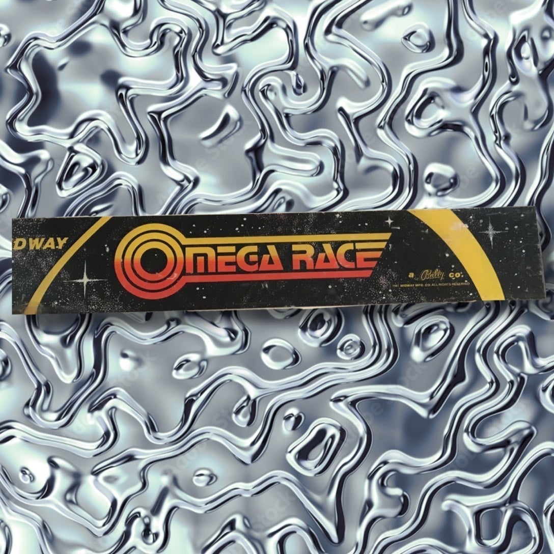 Original Midway Omega Race Arcade Video Game Plexi Marquee Sign Art Decor