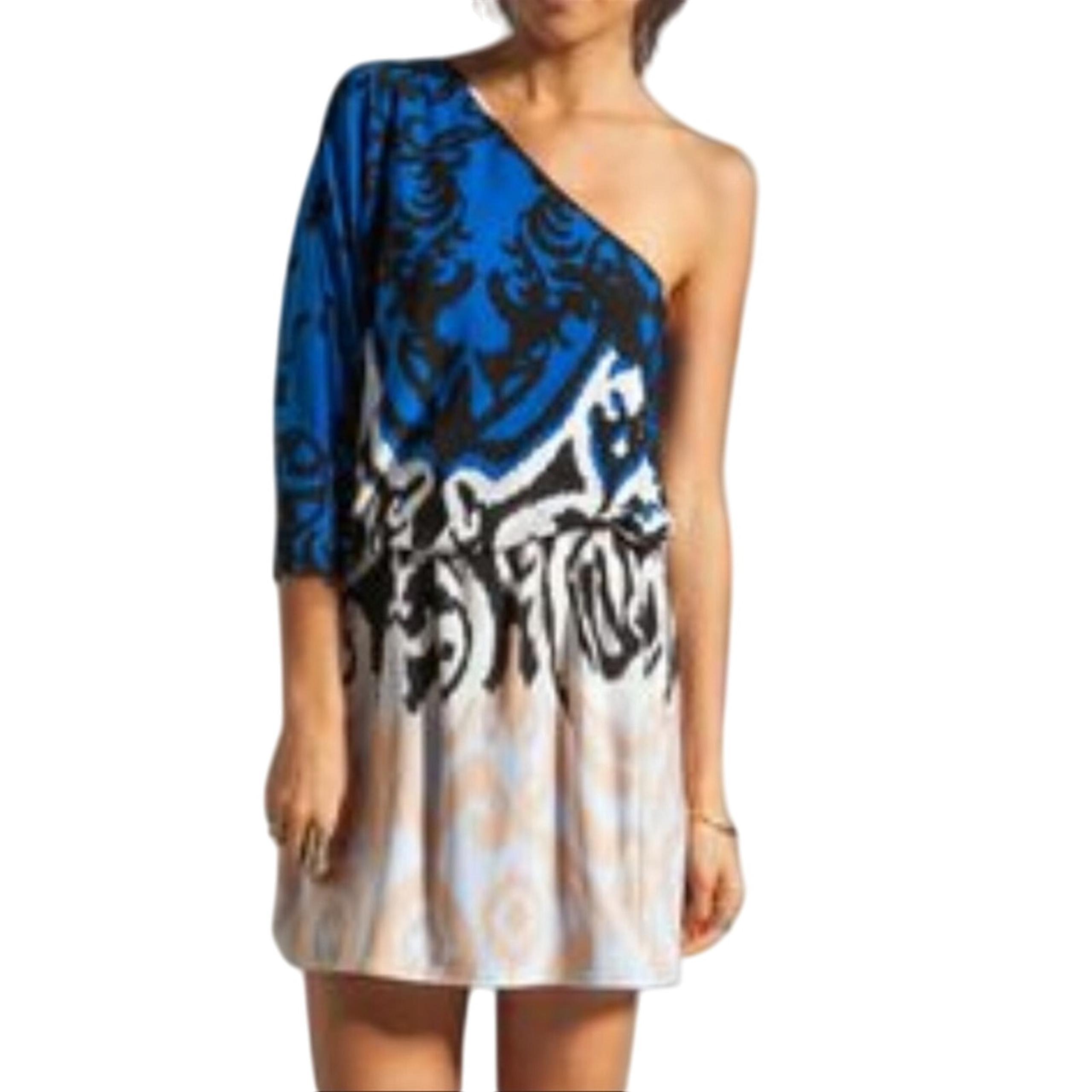 Tibi Jasmine Jersey One Shoulder Dress in Black and Ivory Multi size Small