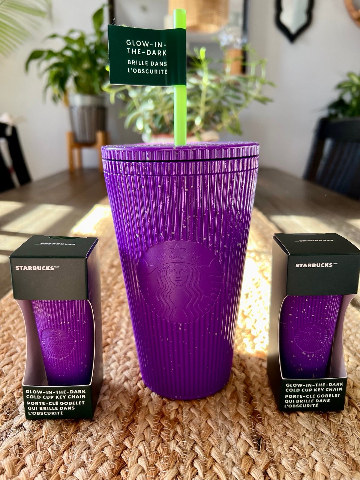 Starbucks Purple Potion Glow in the Dark Tumbler and Keychains