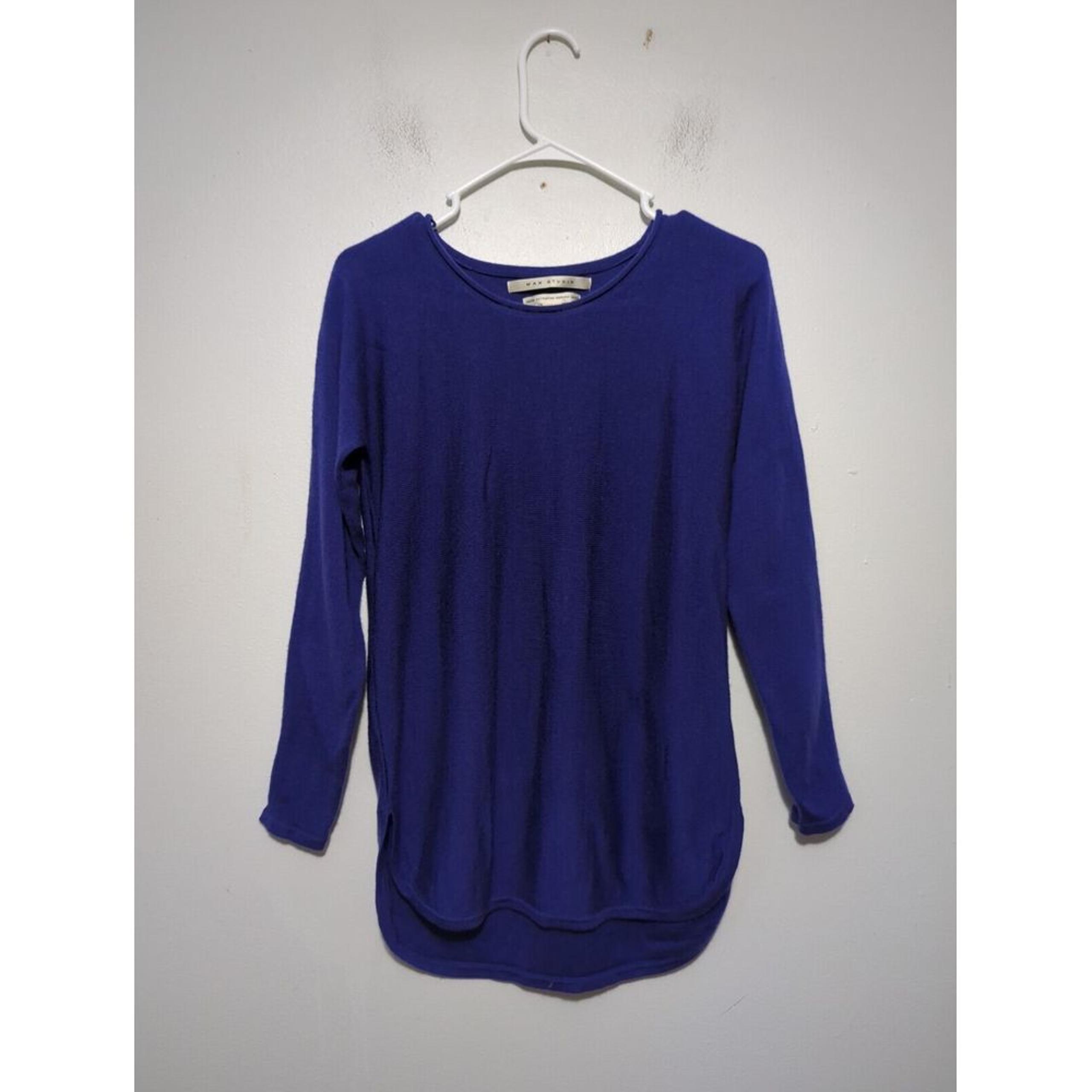 Max Studio Womens Extra Fine Merino Wool Blue Long Sleeve Top Tunic Shirt Size S