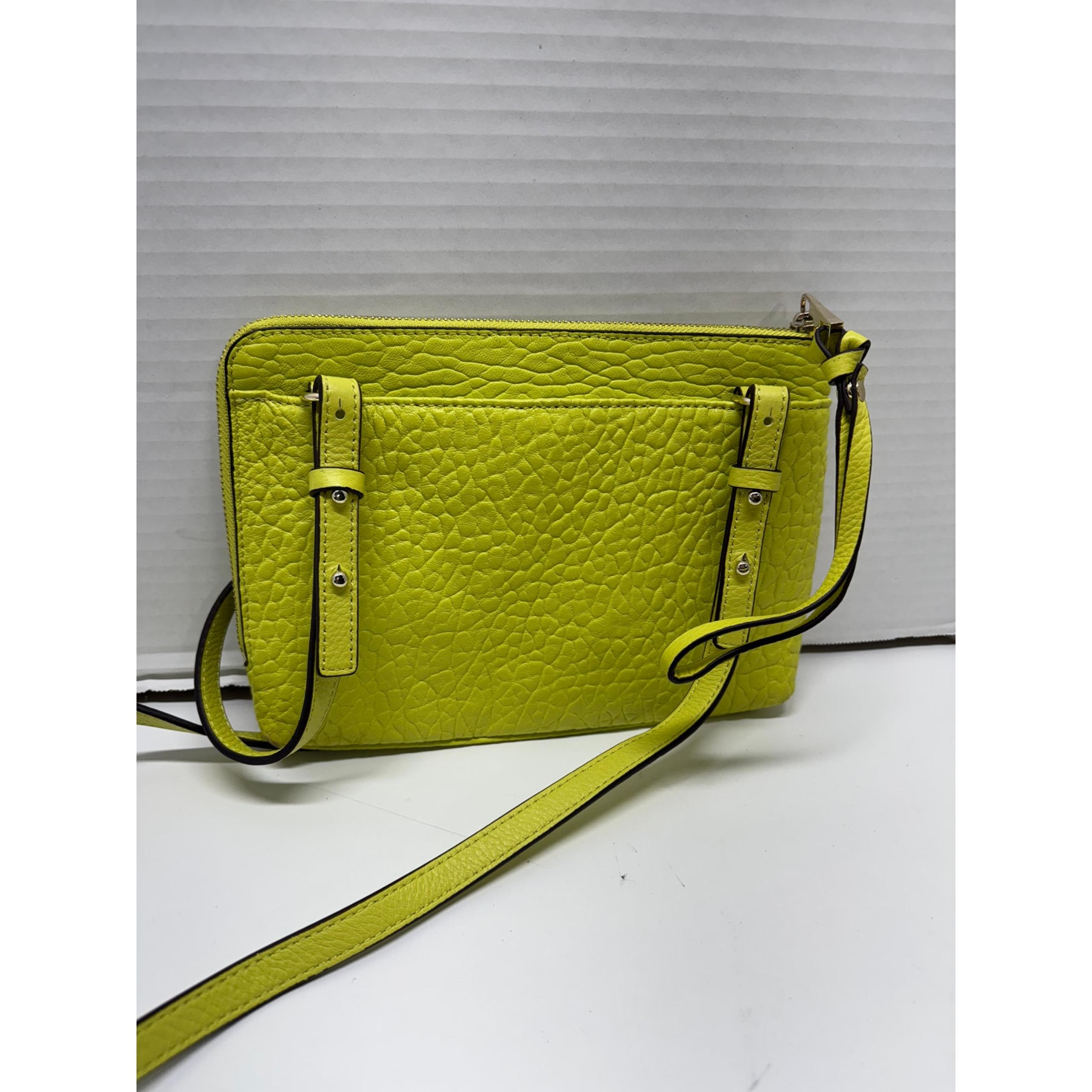 Vince Camuto Women’s Crossbody Lime Green Gold Button Closure Pebbled leather