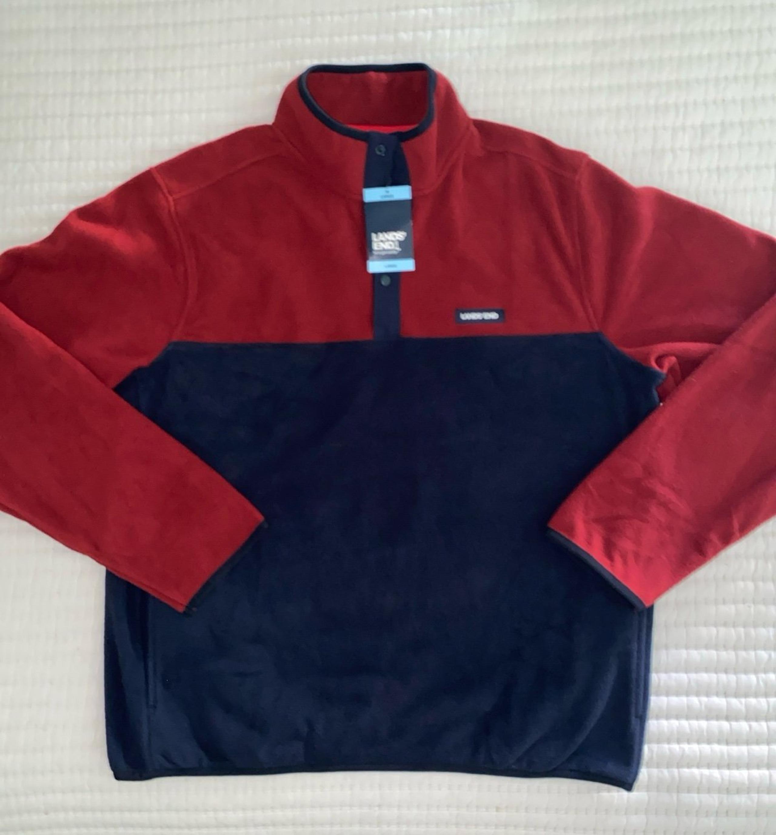 NWT Lands' End Fleece Mock Collar Long Sleeve Quarter Button Up Jacket  - Large