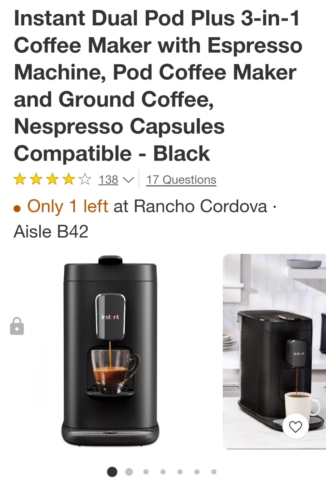 Instant Dual Pod Plus 3-in-1 Coffee Maker with Espresso Machine, Pod Coffee Make