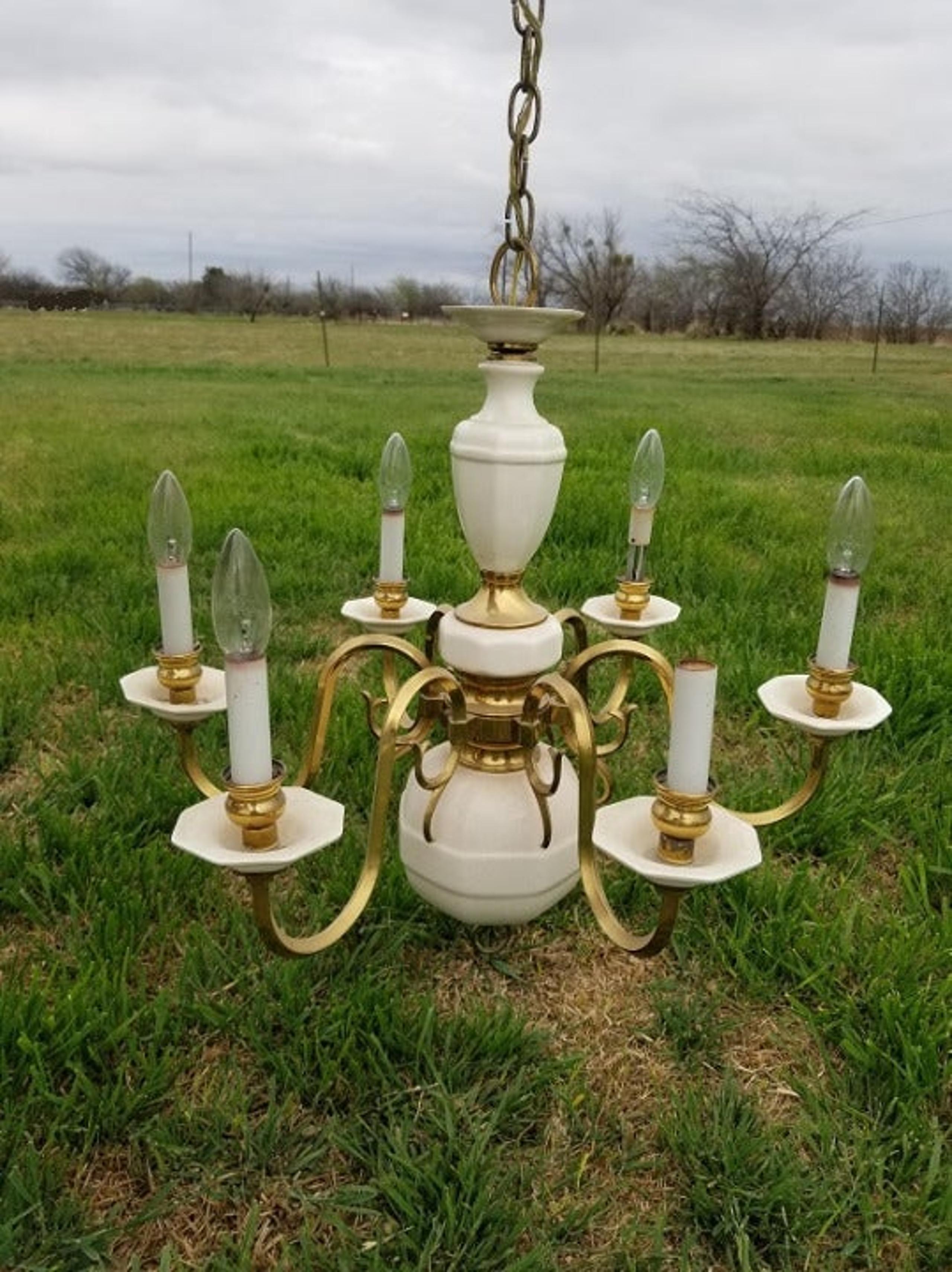 Italian Porcelain and Brass Chandelier