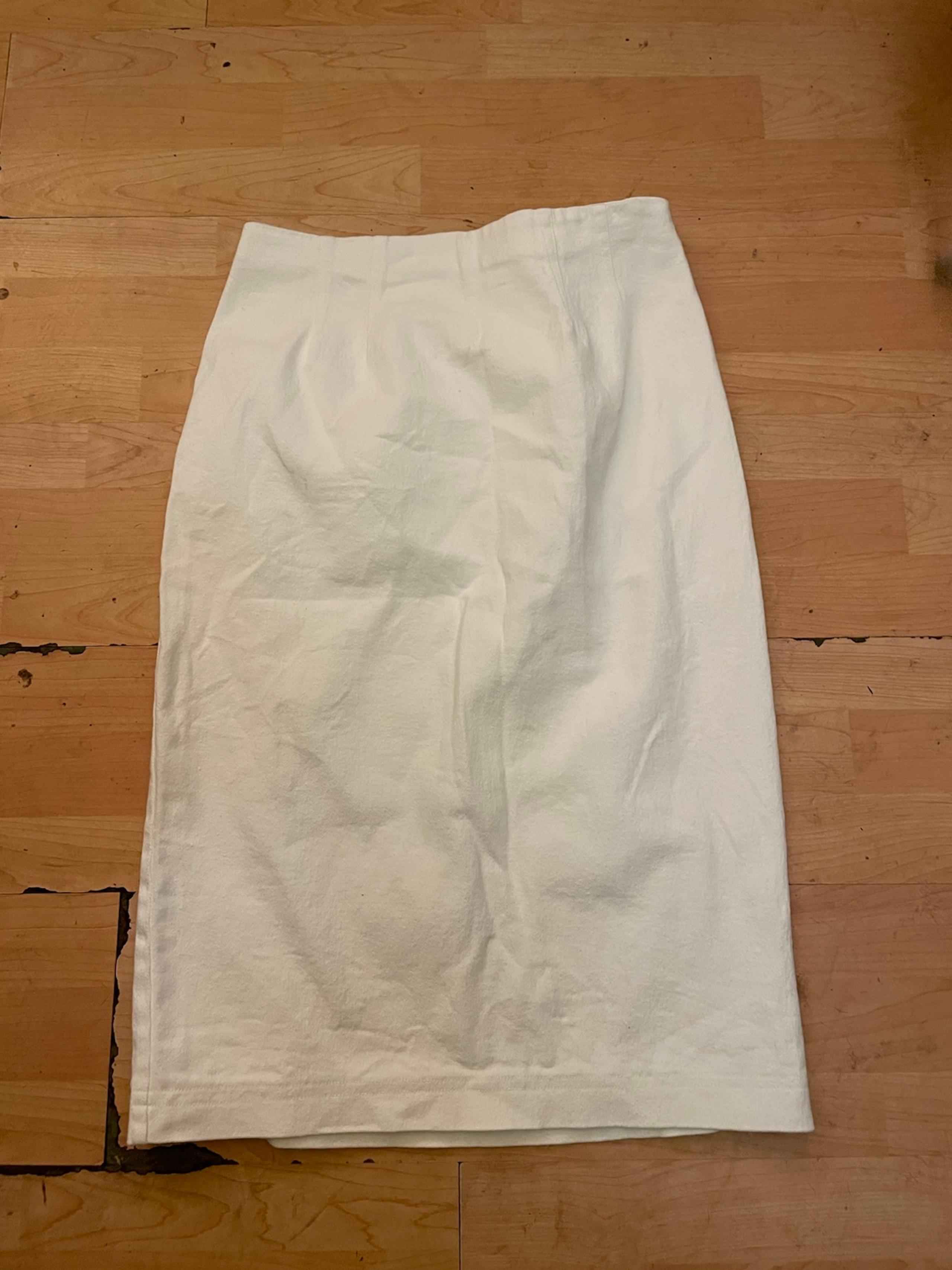 KENAR STUDIO VTG white Denim Midi Skirt Size L Women Casual Side Zipper Y11