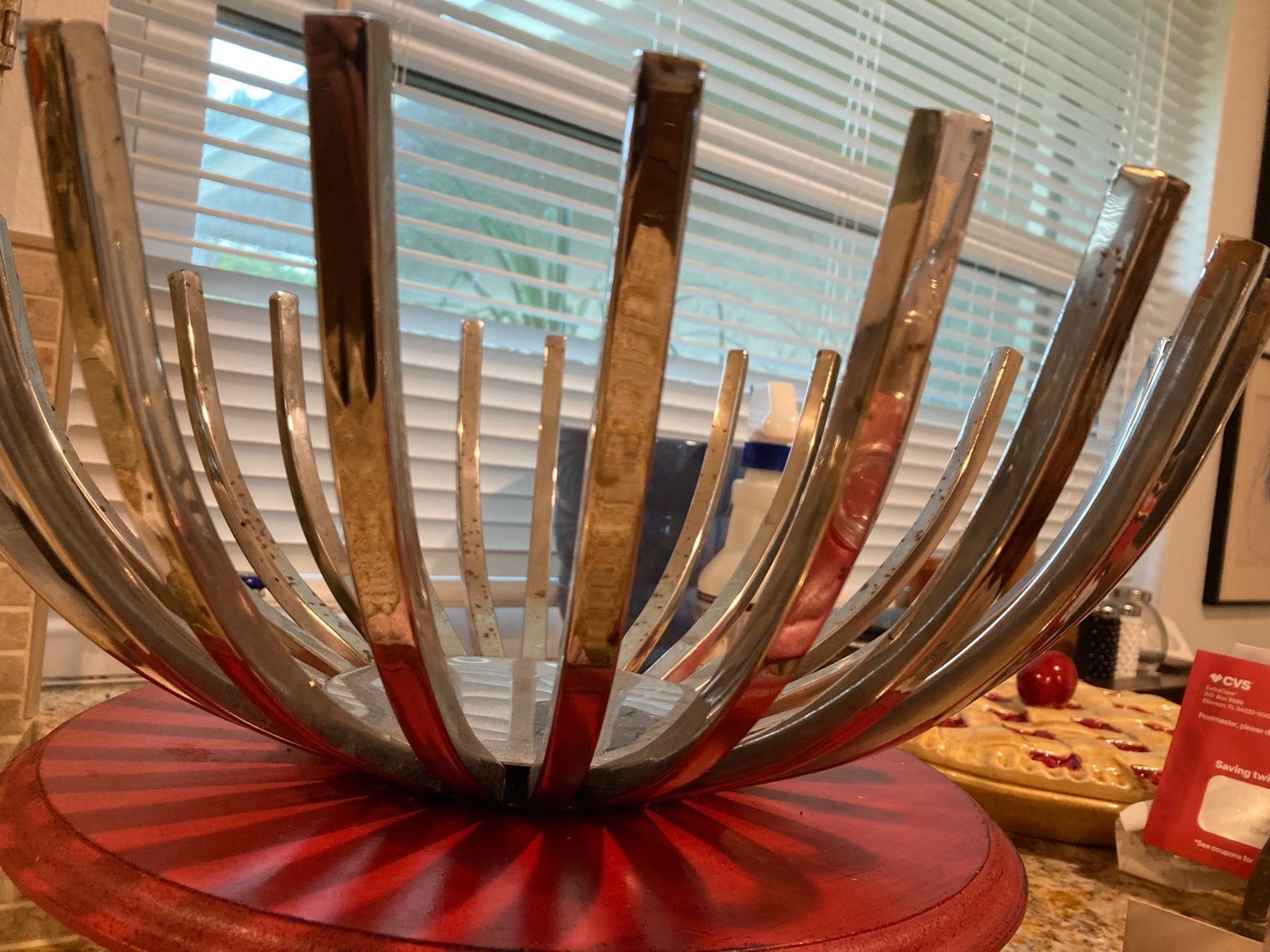 Vintage mid century modern CHROME fruit bowl lighting sculpture centerpiece
