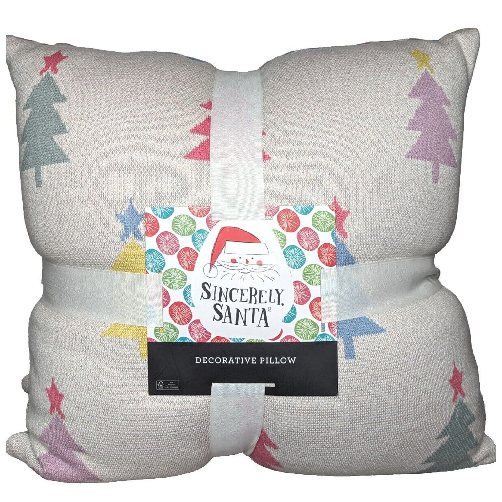 NEW Sincerely Santa Christmas Decorative Throw Pillows - Pastel Christmas Trees