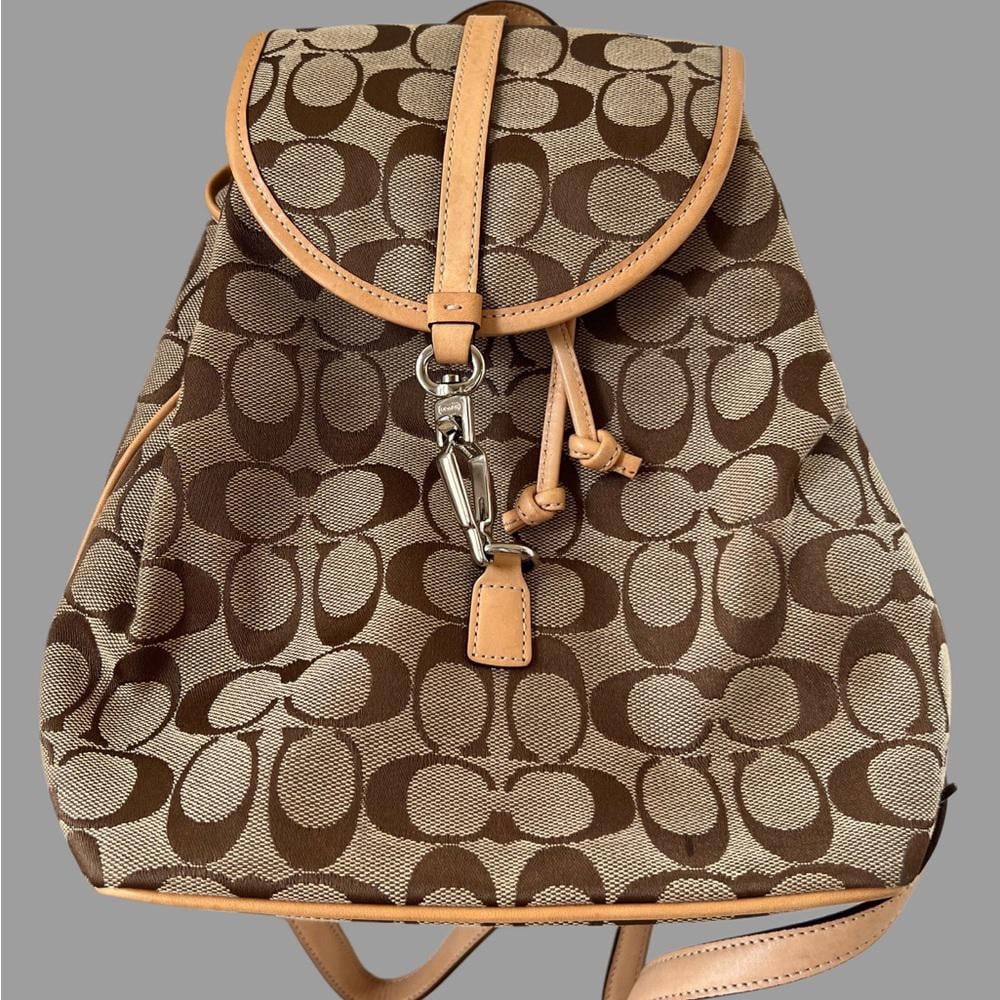 Coach Signature 'C' Jacquard Canvas & Leather Brown/Tan Backpack