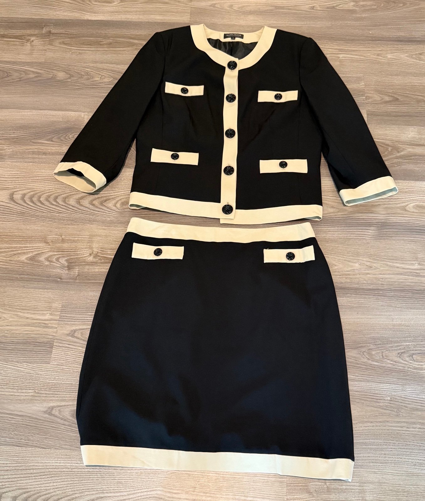 John Meyer 2pc Skirt Suit Women’s size 16 Black Beige Business Career