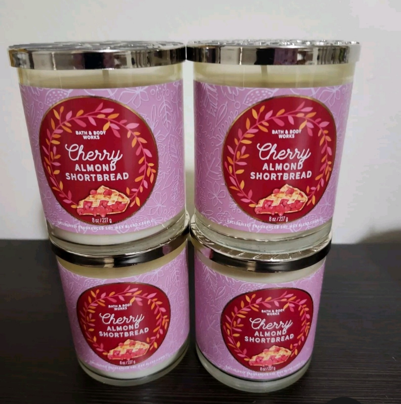 BodyBath And Body Works Cherry Almond Shortbread Single Wick Candles x4.