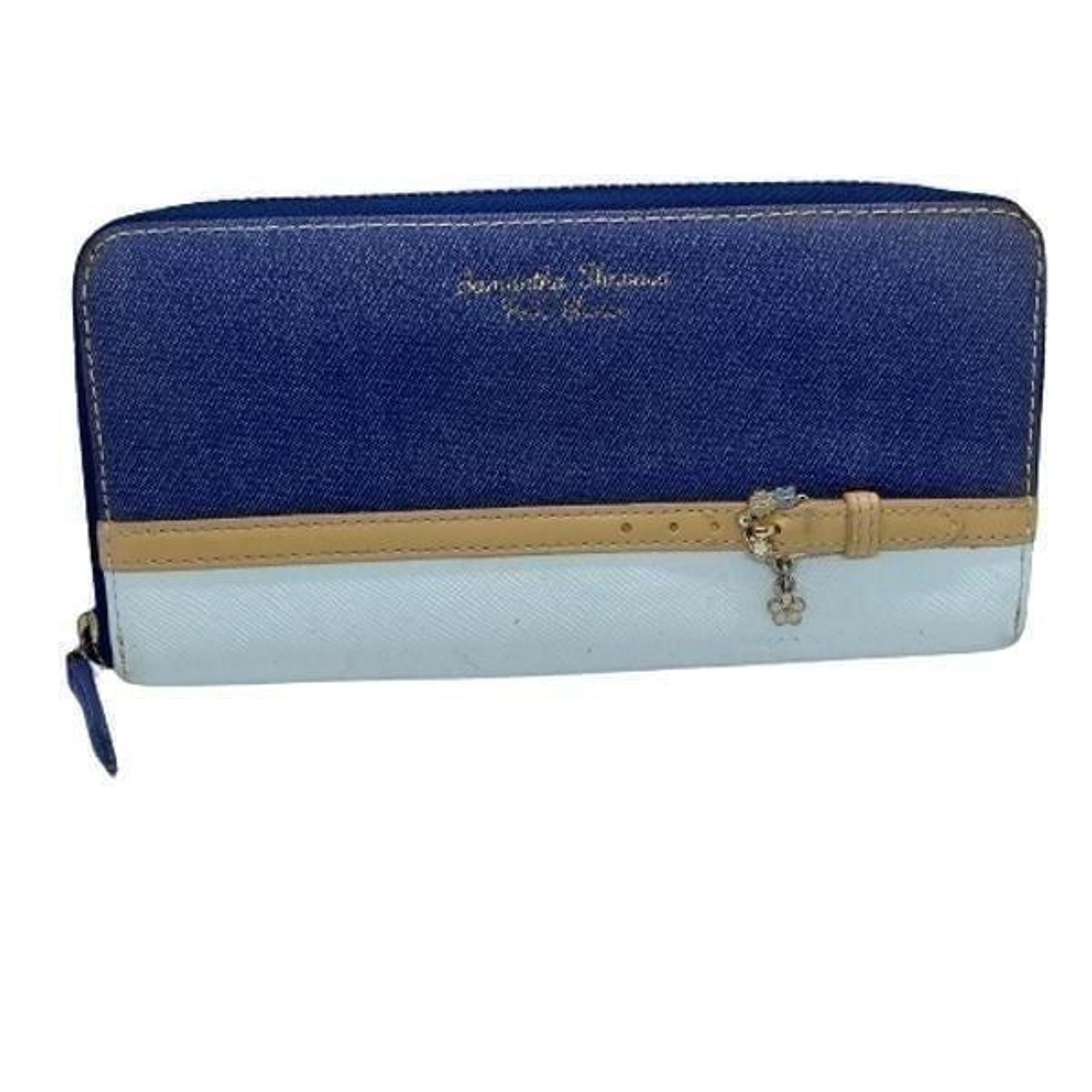 Authentic Samantha Thavasa Blue & White Leather Zip Around Wallet
