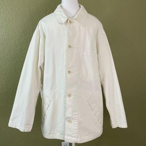 Vintage Armani Exchange Men’s Medium White Button Down Utility Shacket Jacket