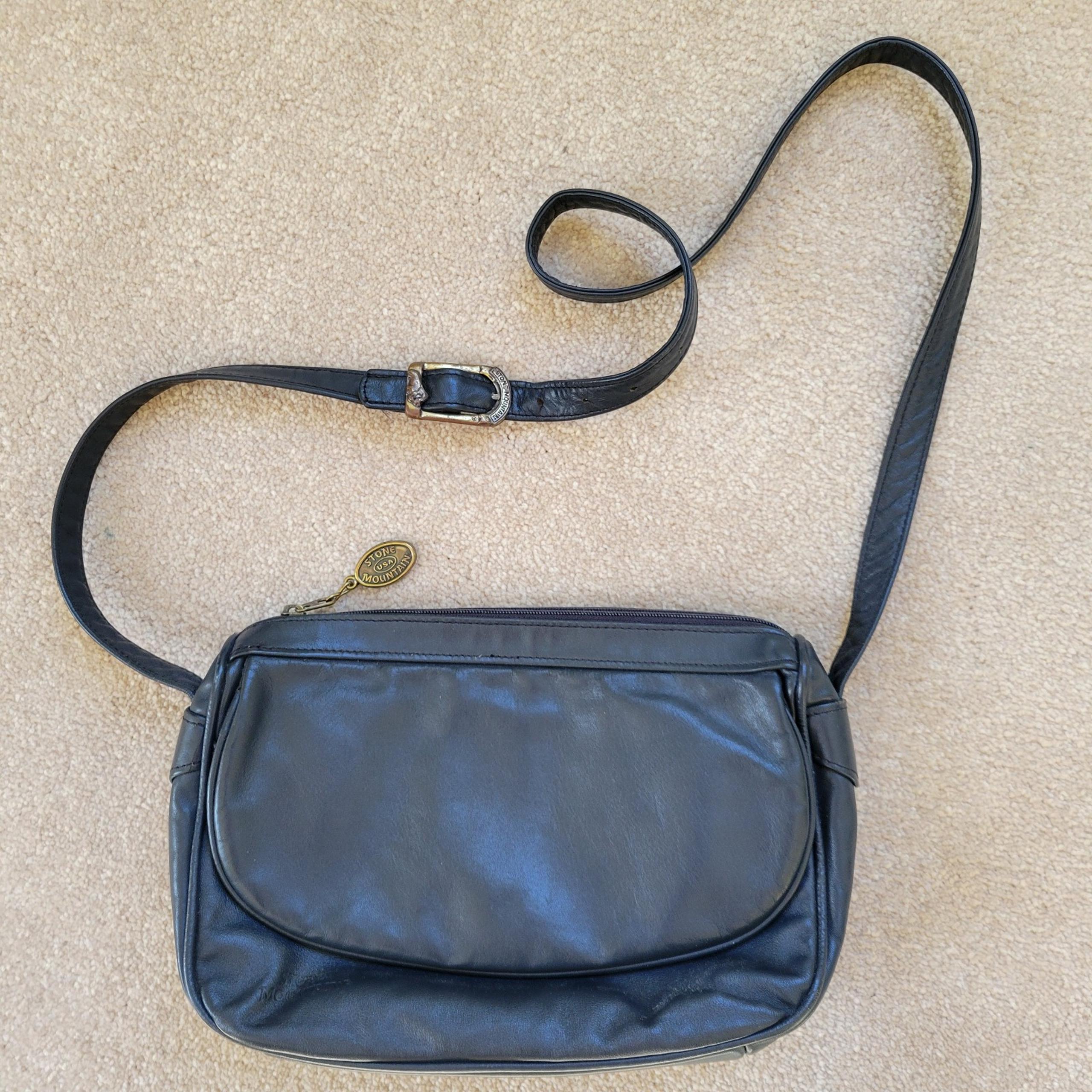 Vintage Stone Mountain Blue/Black Leather Crossbody Shoulder Bag