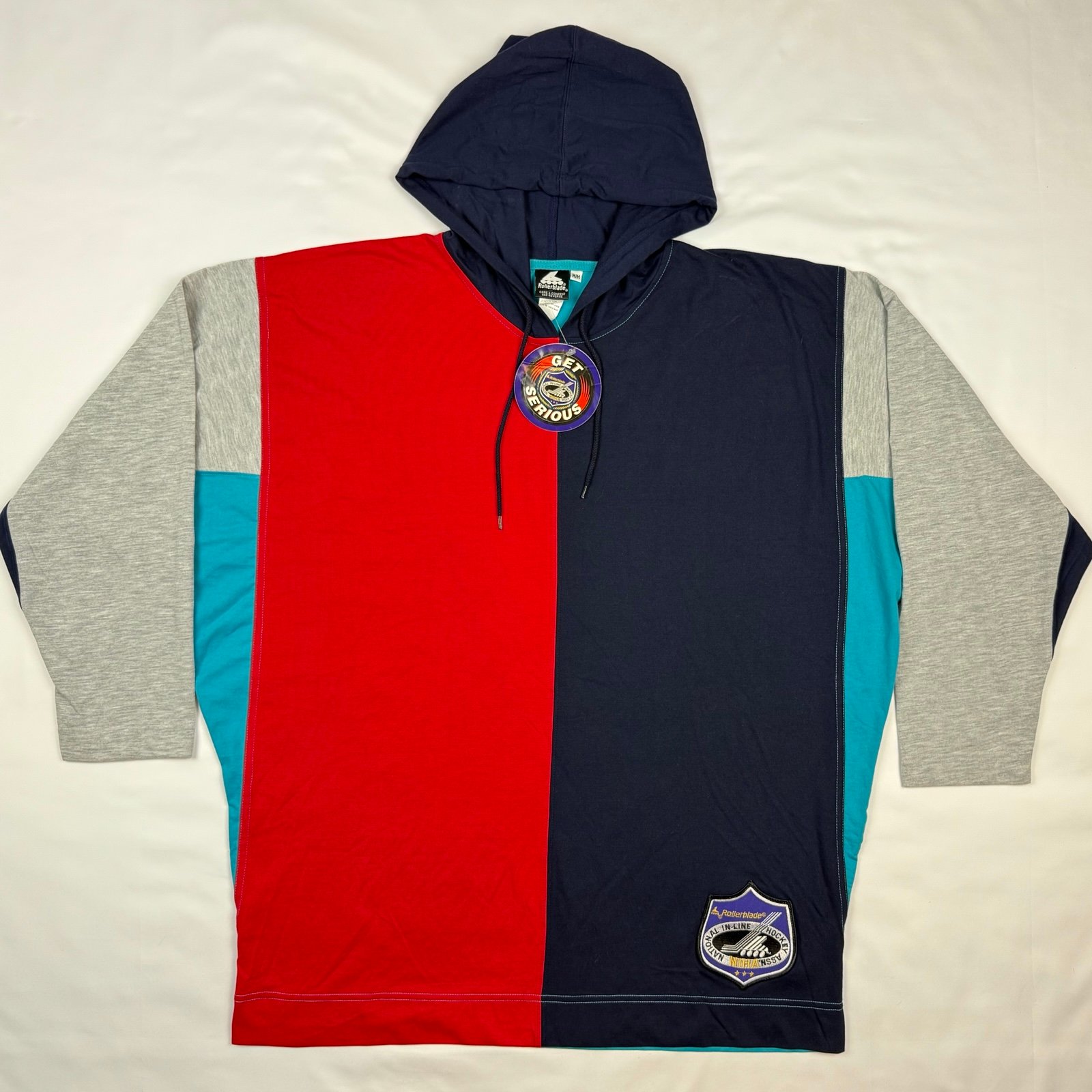 Vtg Rollerblade Men In-Line Hockey Hooded Jersey Shirt Medium 90s Color Block C7