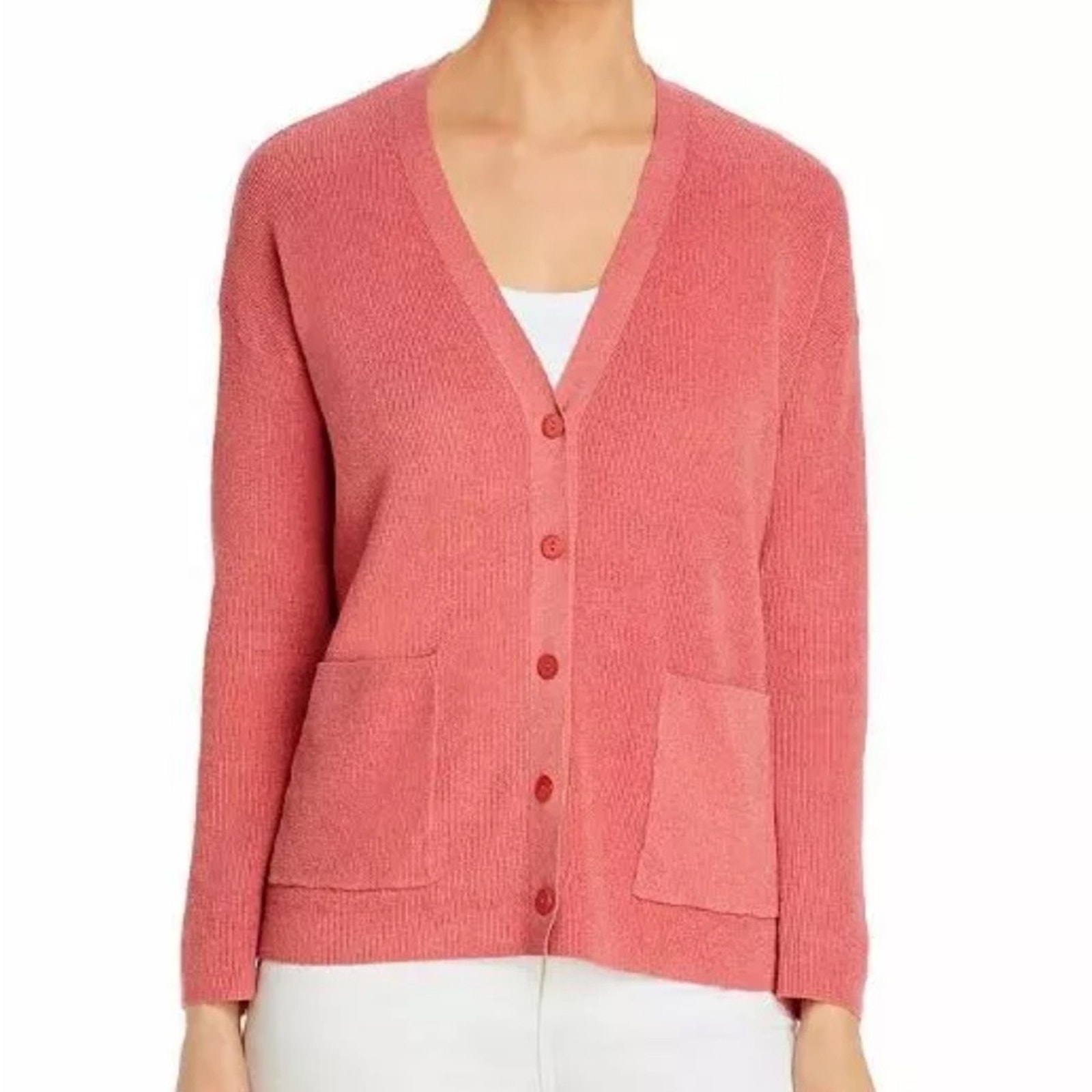 Eileen Fisher Organic Linen Crepe Stretch - Boyfriend Cardigan XL