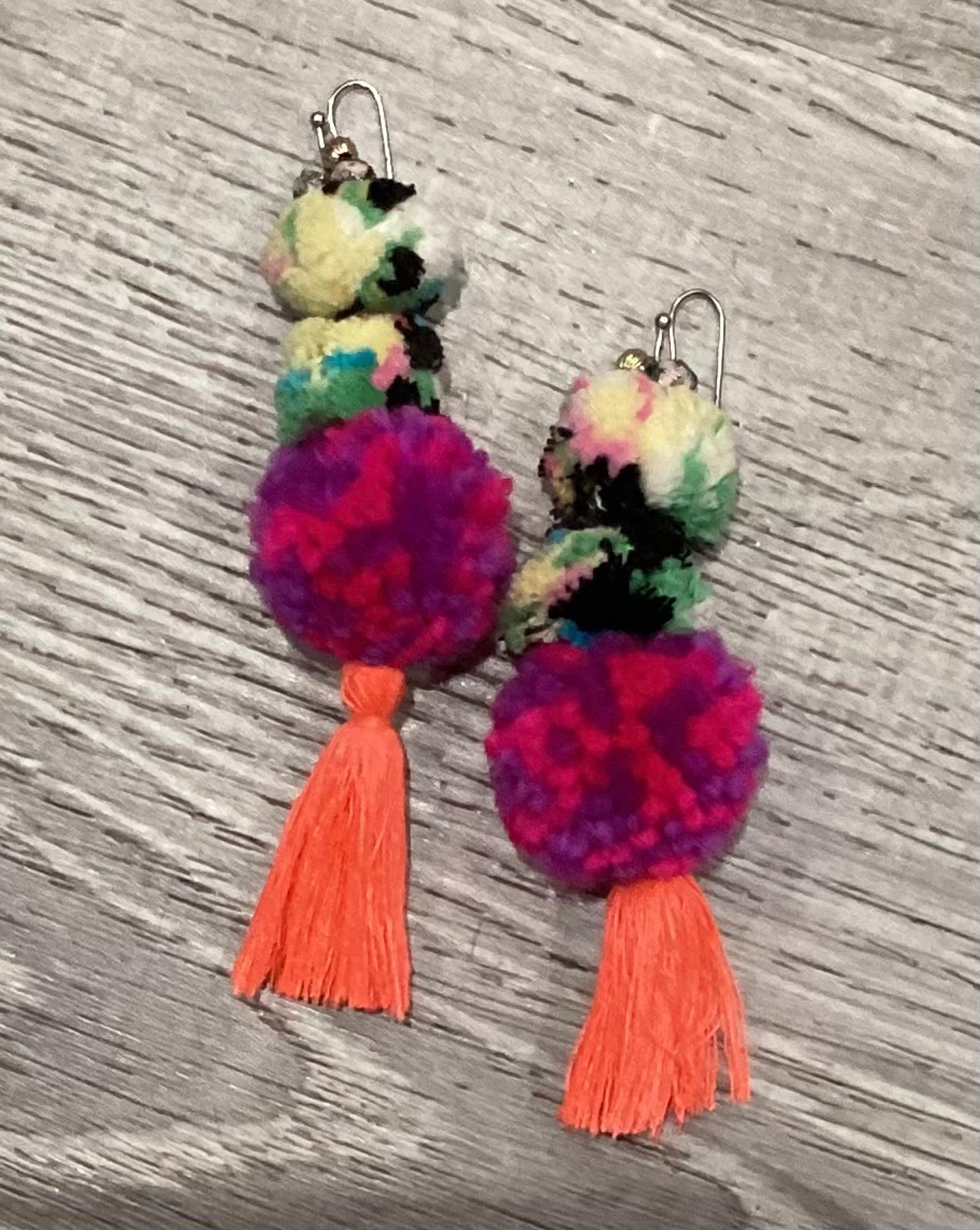 ANTHROPOLOGIE BRIGHT NEON POP POM POM EARRINGS