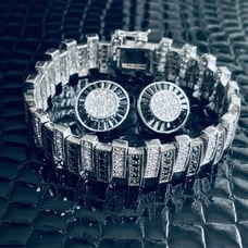 Black & White Pave CZ Silver Tennis Bracelet & Stud Earring