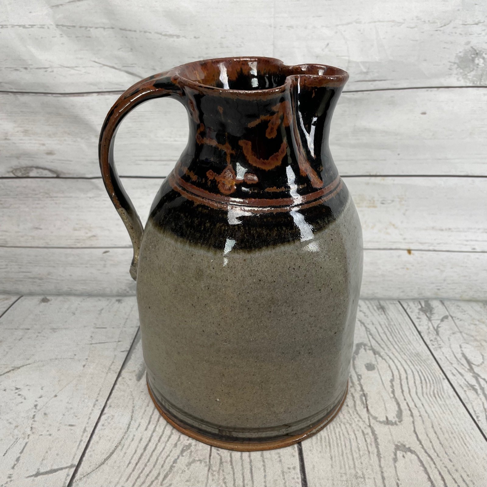 Vintage Salt Glaze Pottery Pitcher Jug Crock Primitive Stoneware Hand Thrown