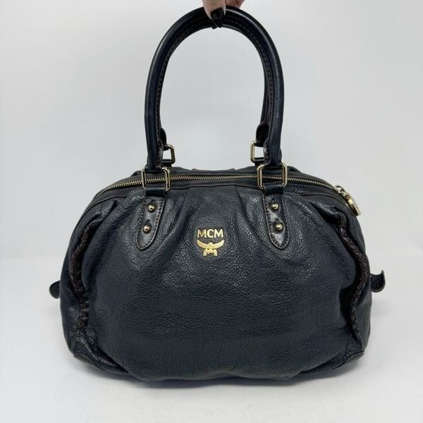 MCM | Top Handle Black Leather Bag Hobo Tote Purse