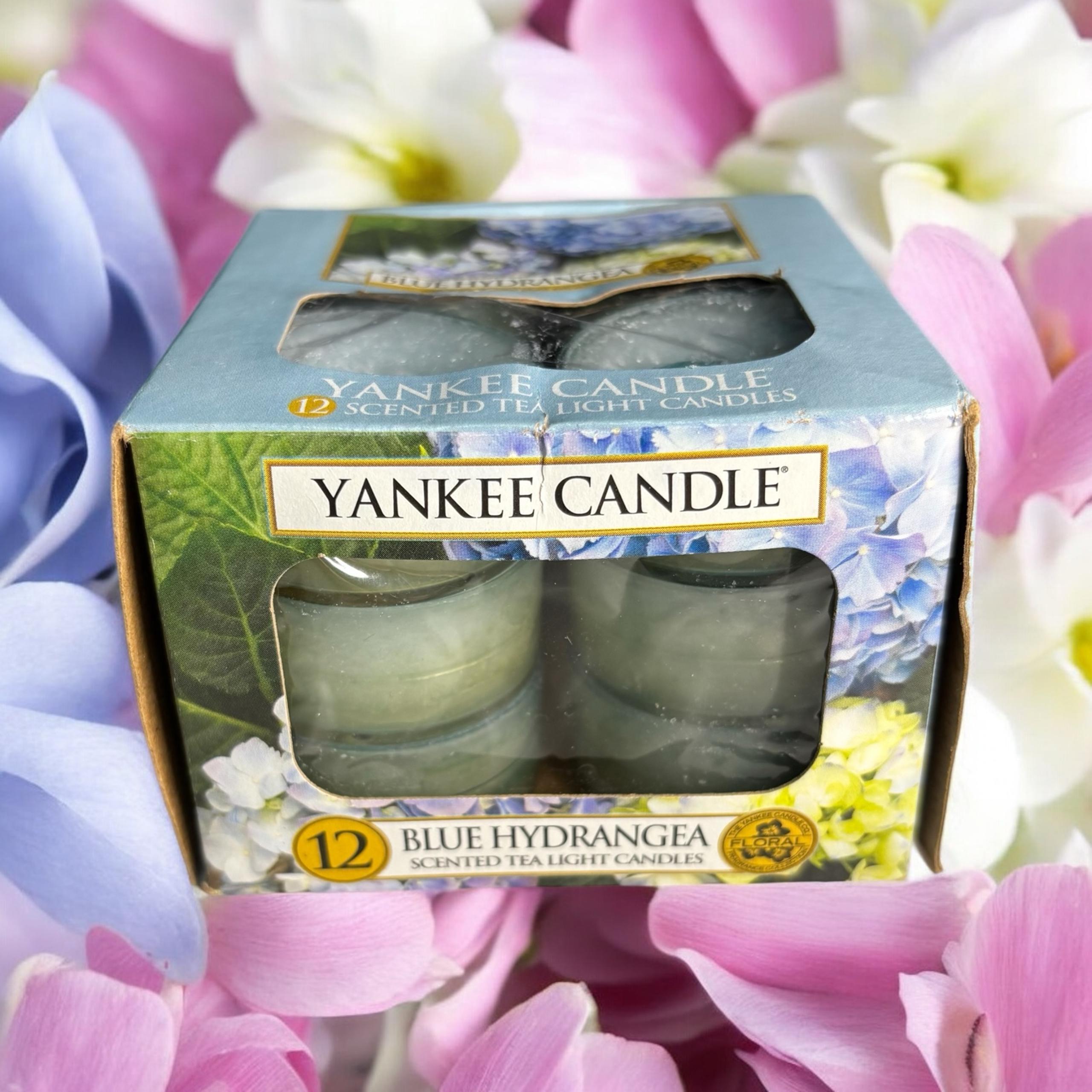 Yankee Candle Blue Hydrangea Tea Light Candles- Box 12 Floral Scent .35 Oz Each