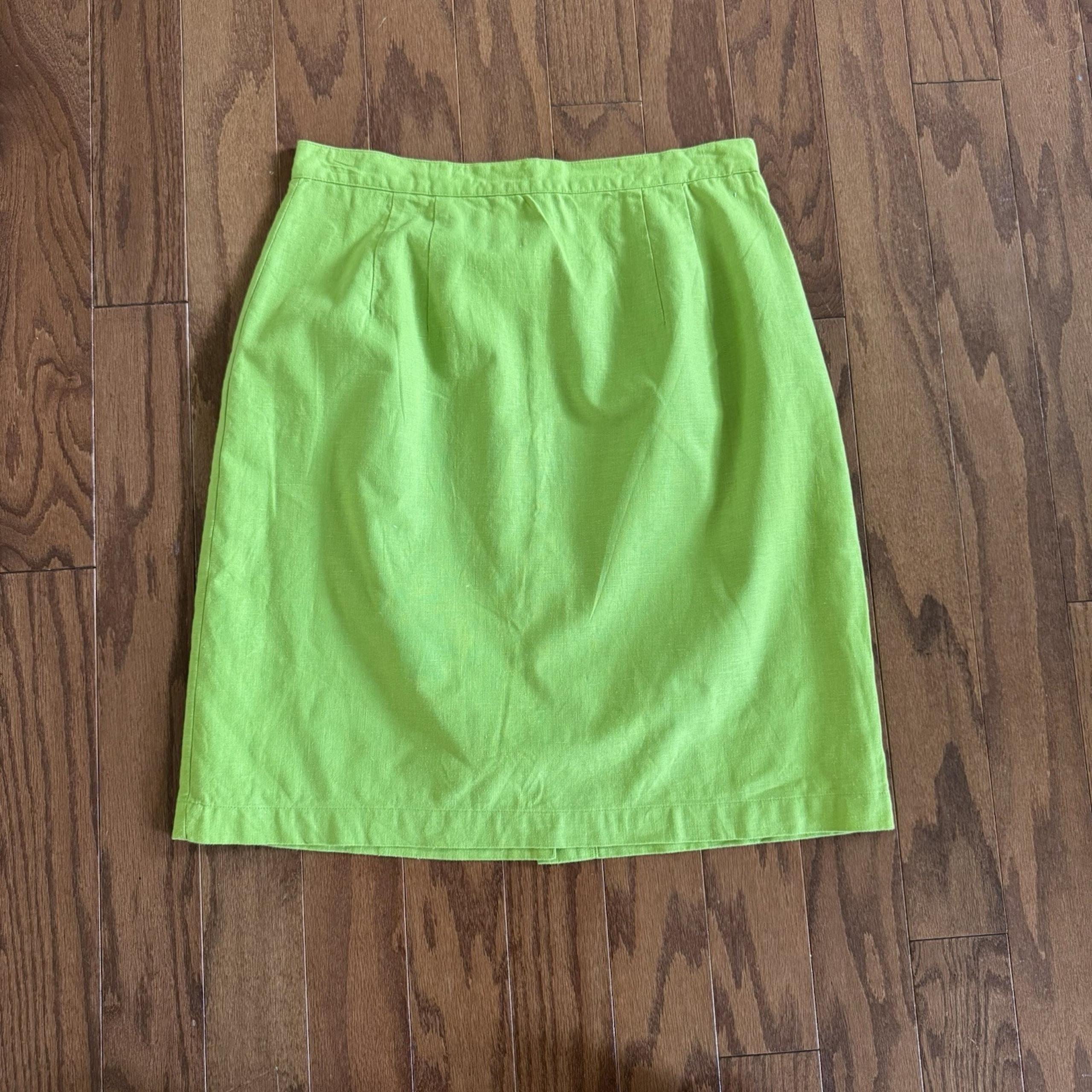 JRT Skirt Womens 14 Lime Green Linen Lined Cotton Skirt Classic Officecore VTG - Newport News