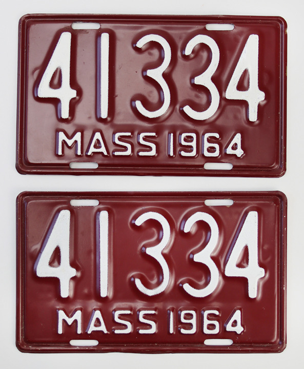 Vintage Massachusetts 1964 Motorcycle License Plate Pair Purple Orig Paint 41334