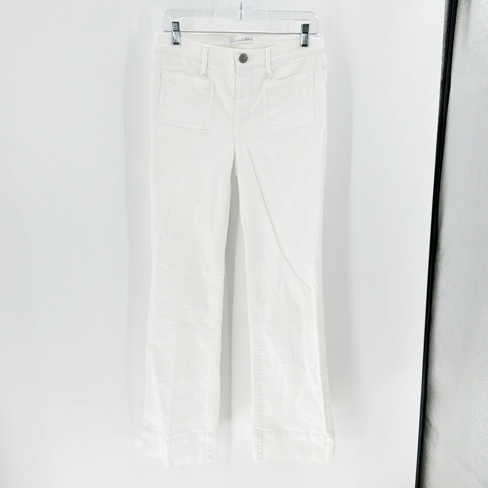 Loft wide leg trouser high waisted white summer vacation classic chic size 6