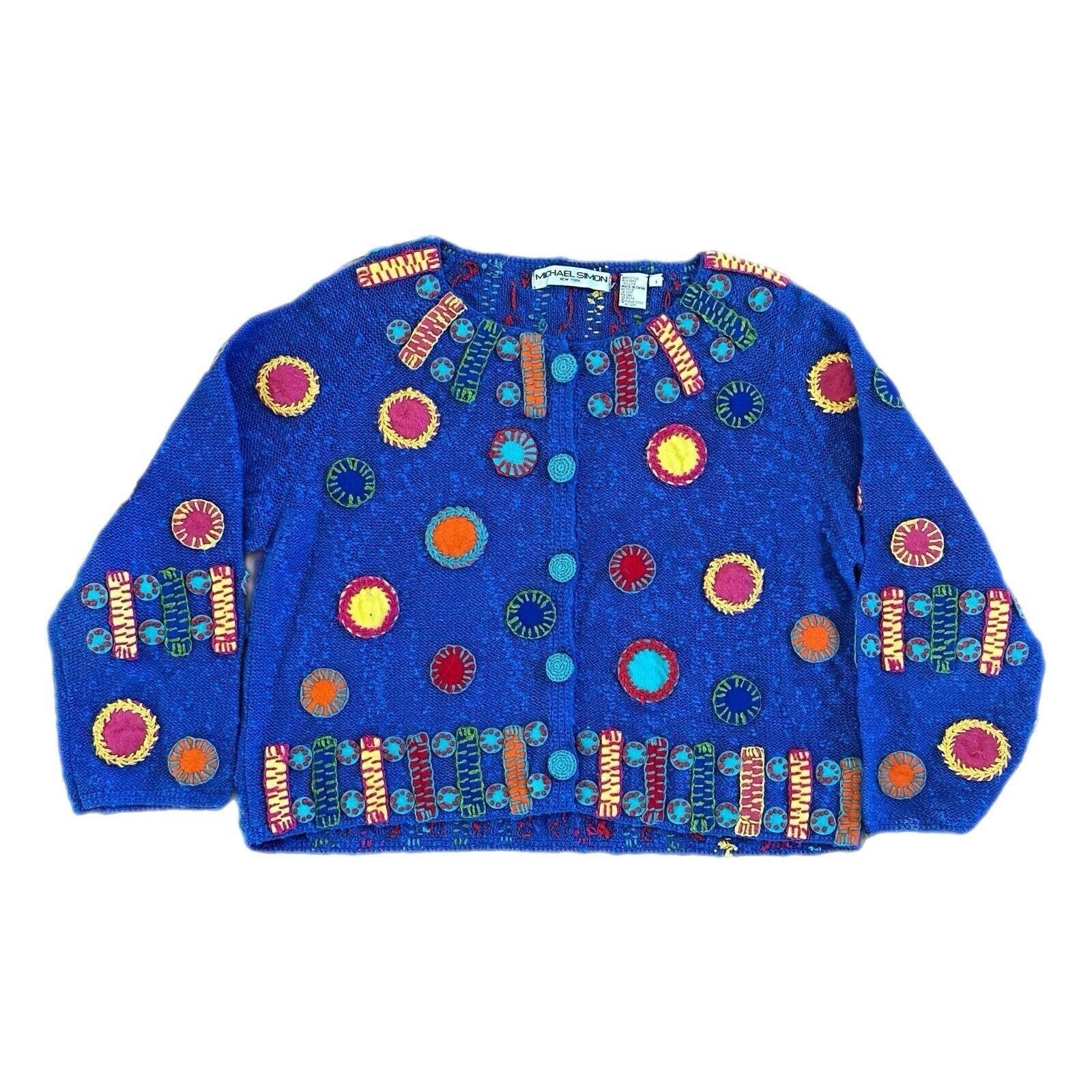 Vintage Michael Simon Cardigan Womens 1 Embroidered Sweater Knit