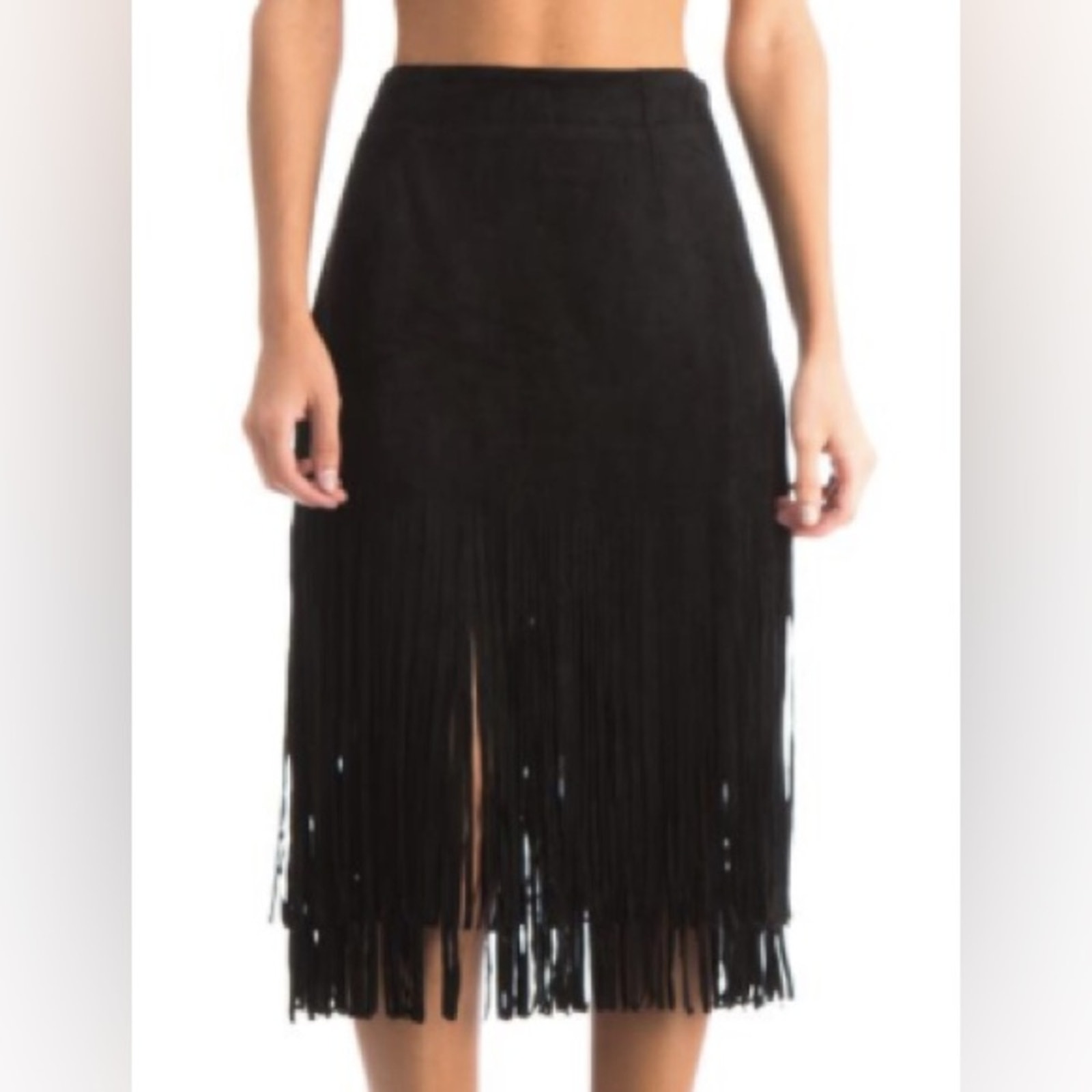 J.O.A. FAUX SUEDE FRINGE BLACK PULL ON SKIRT
