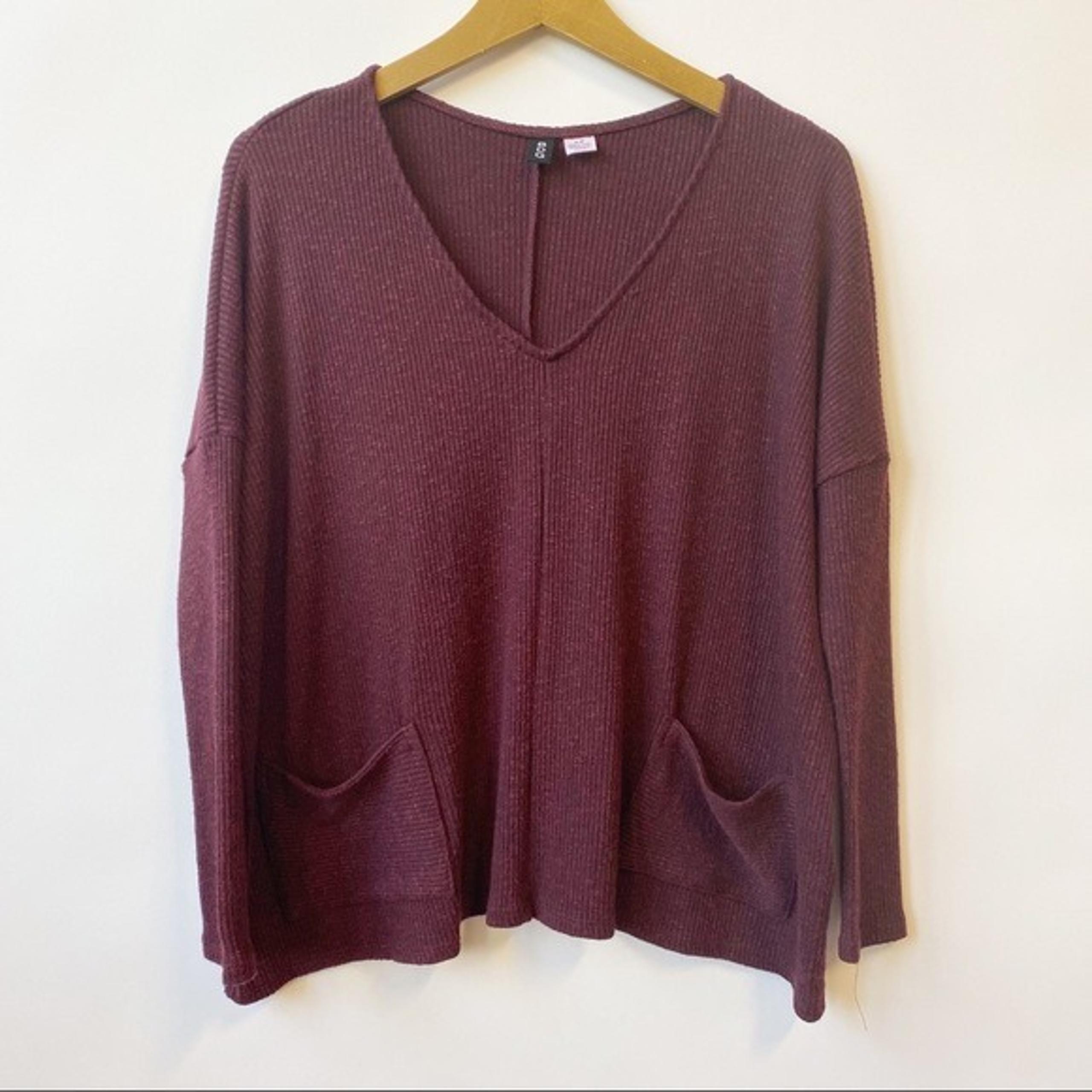 Urban Outfitters BDG Burgundy Oversized V-neck Ribbed Knit Top Women's Small