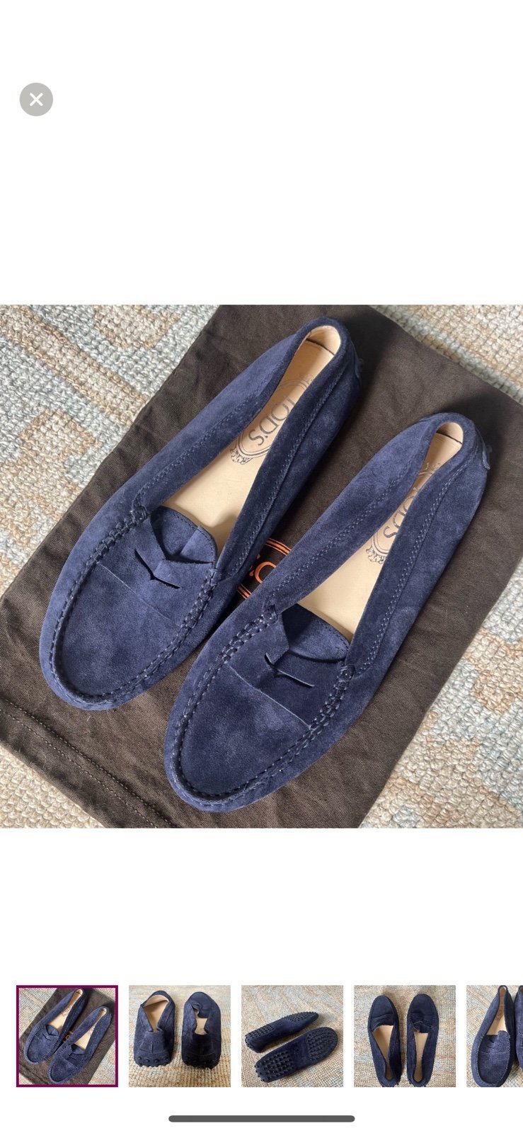 Tod's Gommini Suede Driver Navy Penny Loafers