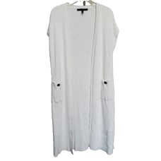 WHBM Cashmere Blend Sleeveless Pointelle Ribbed Knit Open Duster Vest Size M/L