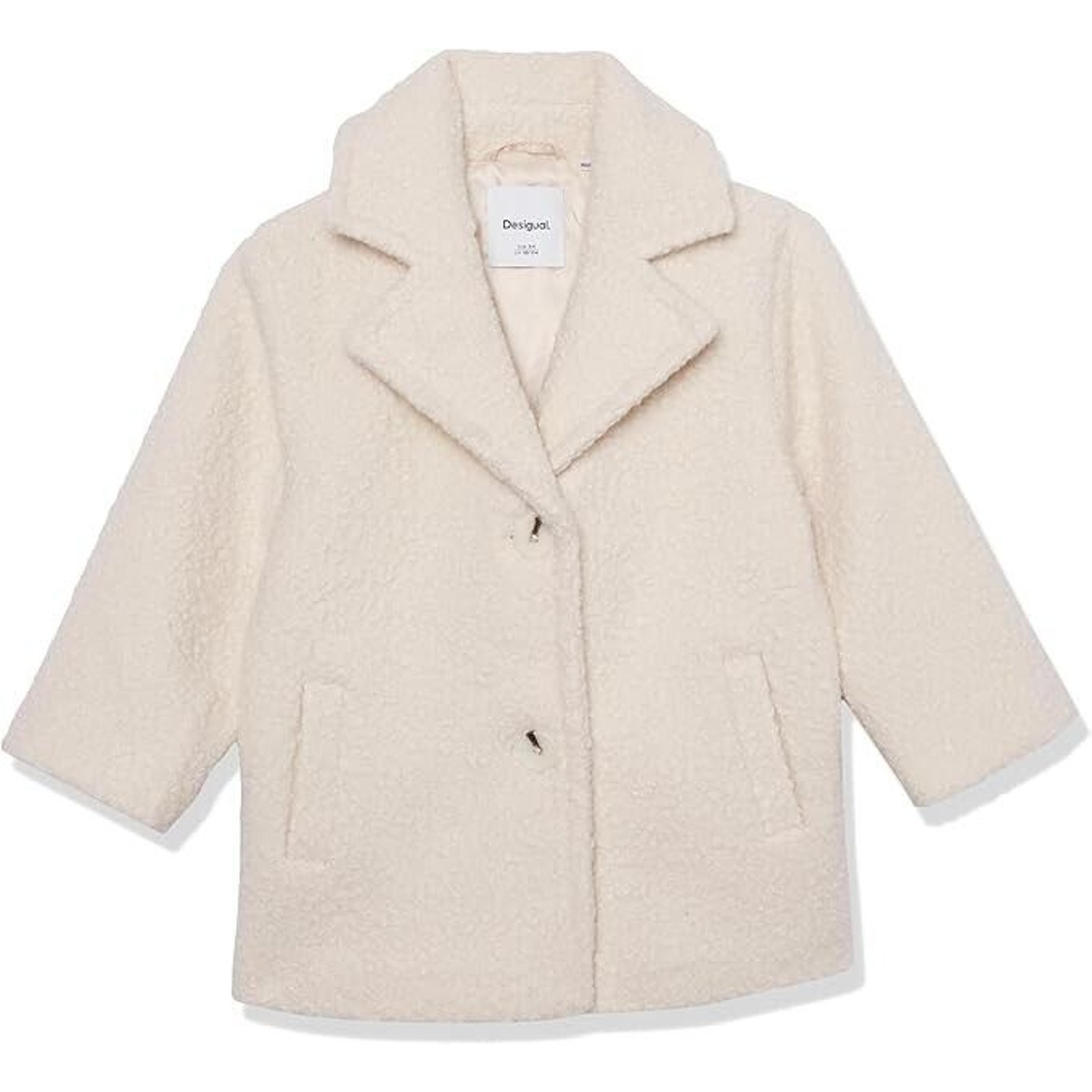 Desigual Girl's Woven Collared Faux Fur Coat Long Sleeve Button Jacket (Sz 9/10)