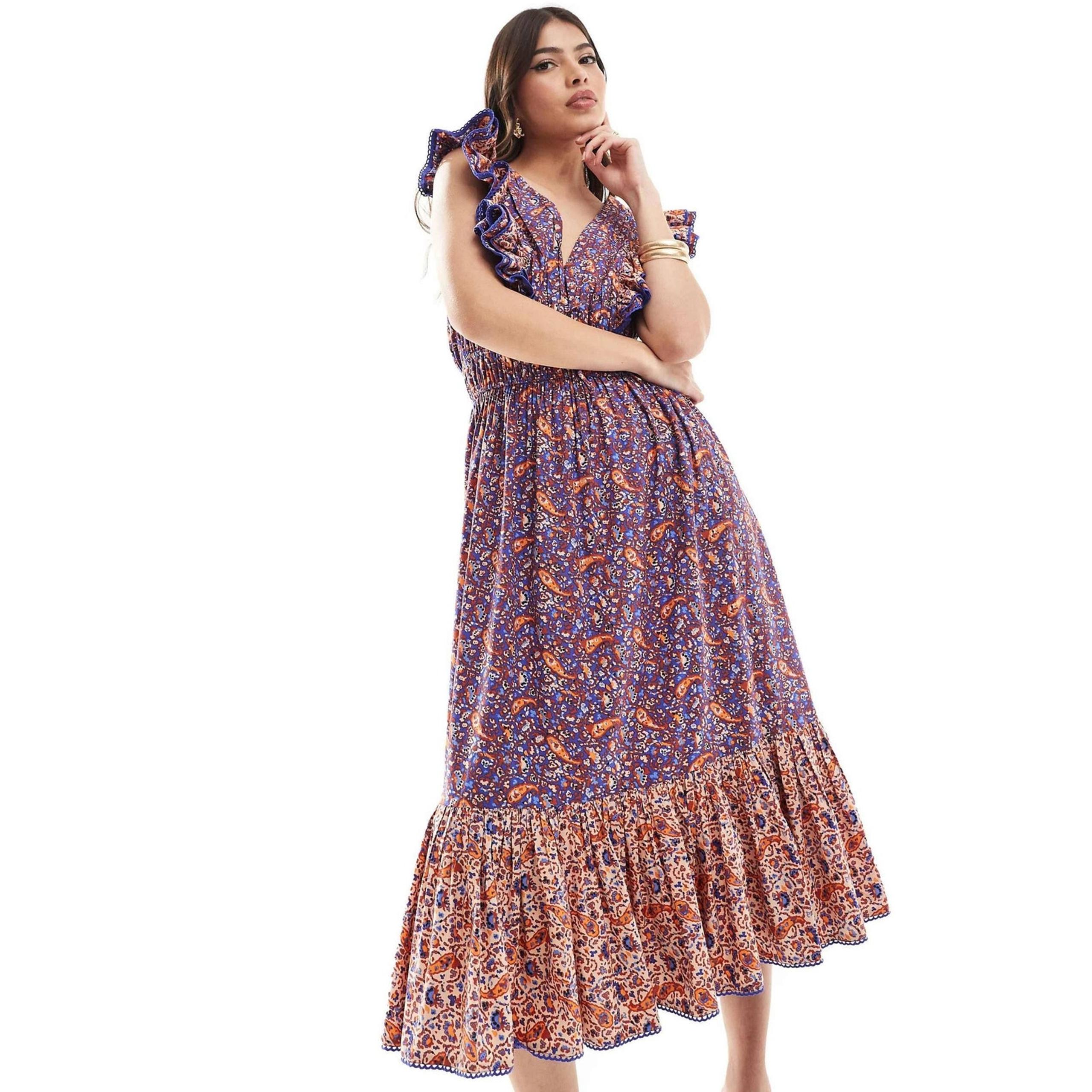 French Connection Women's Anathia Blaire Cutout Back Ruffled Midi Dress Size 6