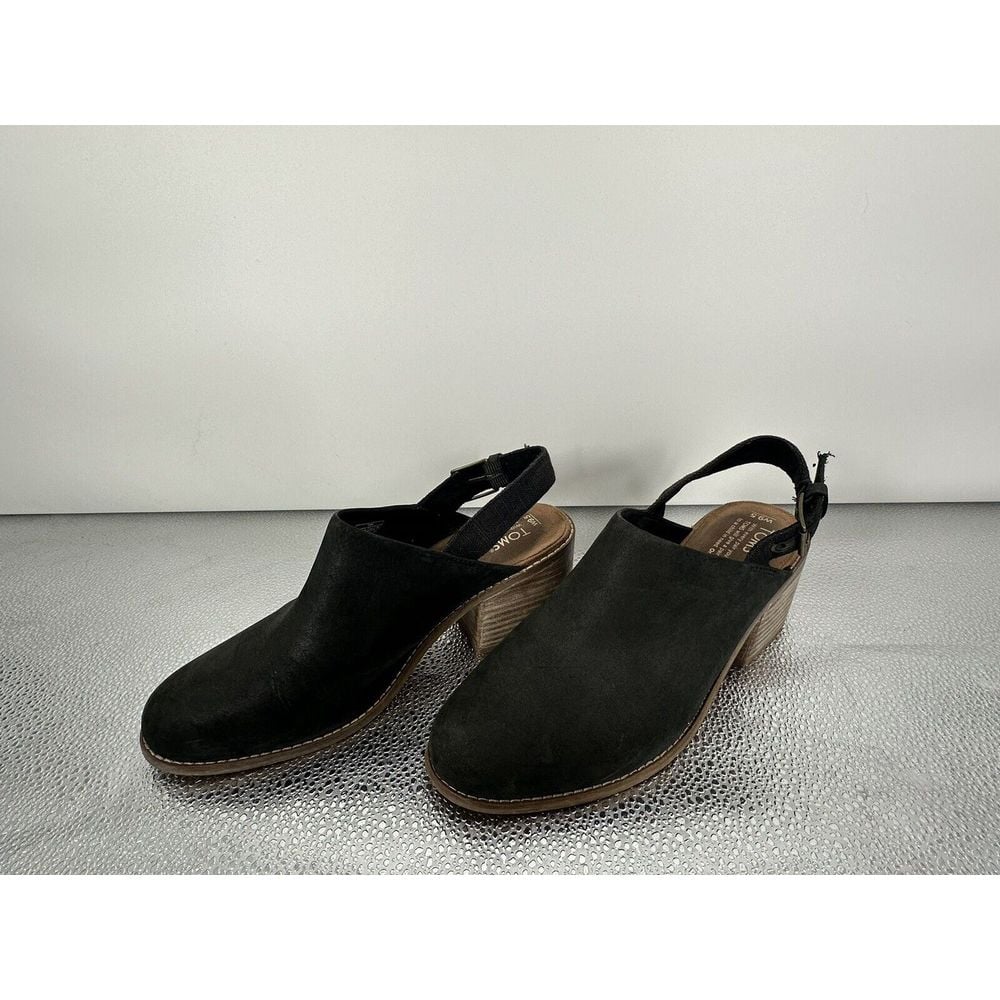 Toms Black Leather Leila Slingback Mule 9.5 W