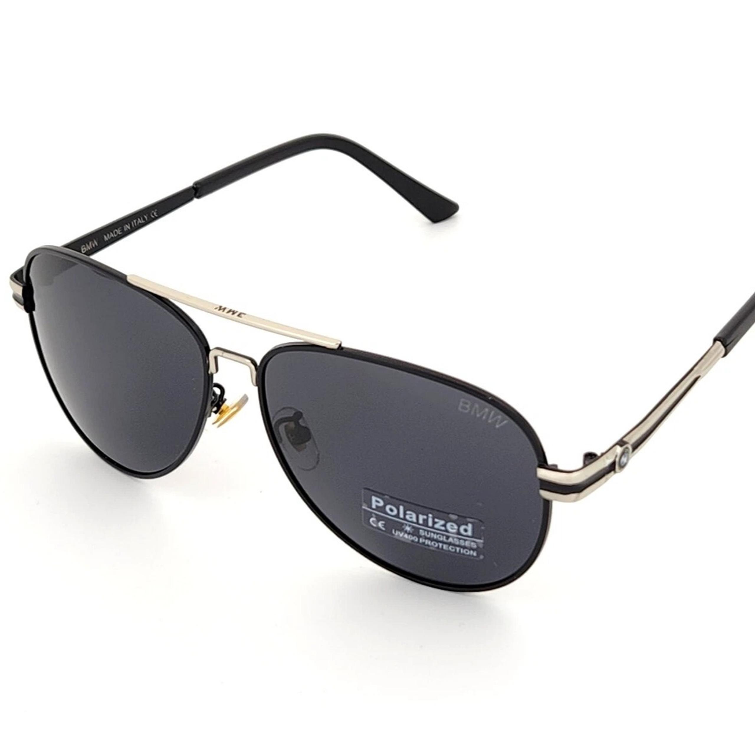 Polarized BMW Metal Aviator Sunglasses Silver-Black Frame Smoke Polarized BW1
