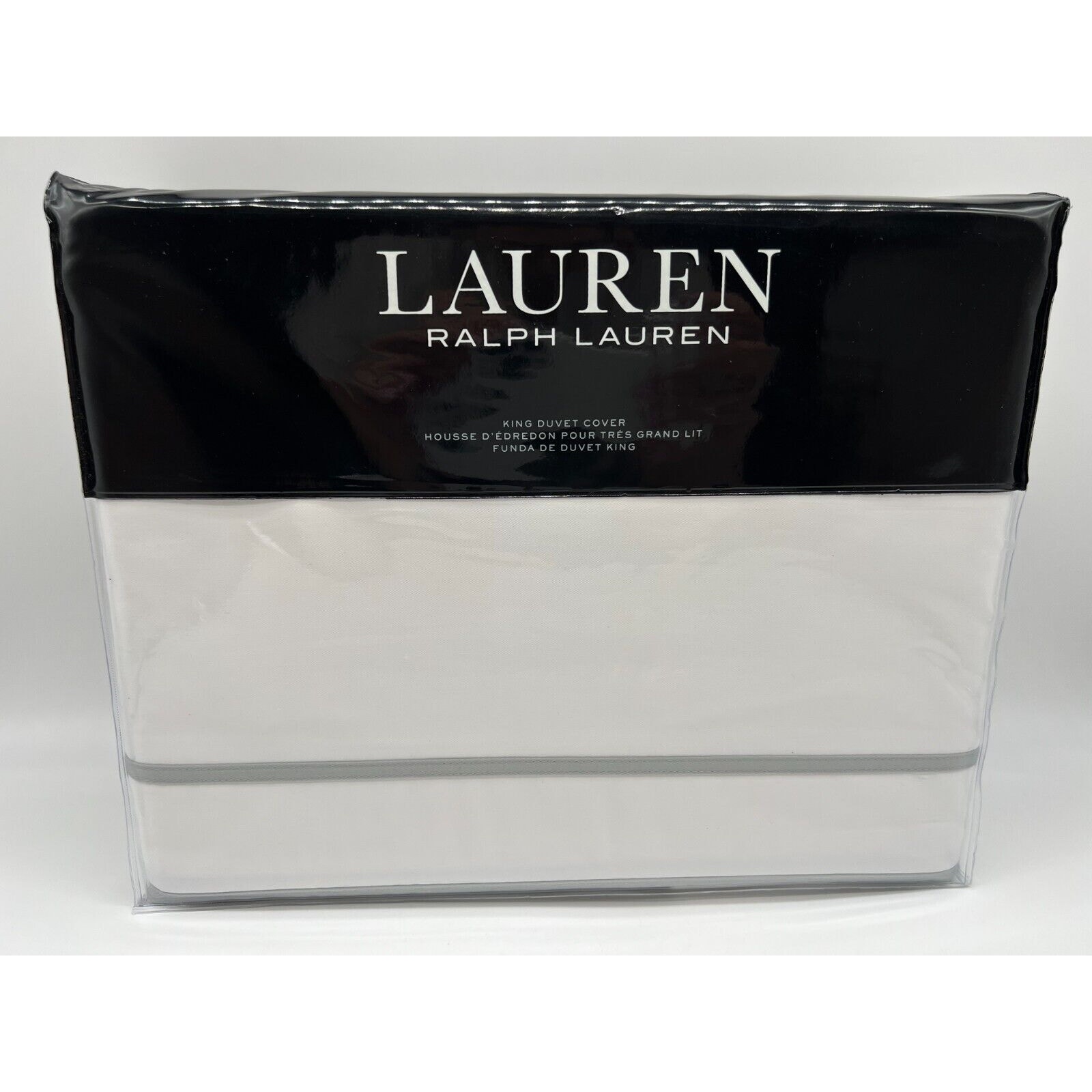 Ralph Lauren Spencer Border Satin Duvet Cover White/Sage 108 X 96 420 NWT