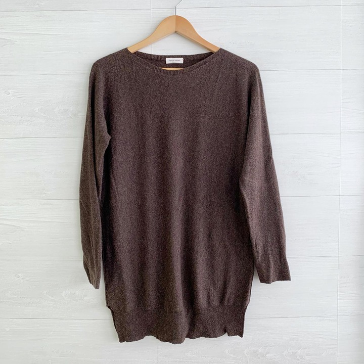 Franck Namani Paris Brown cashmere bateau neck tunic sweater made in Italy, L