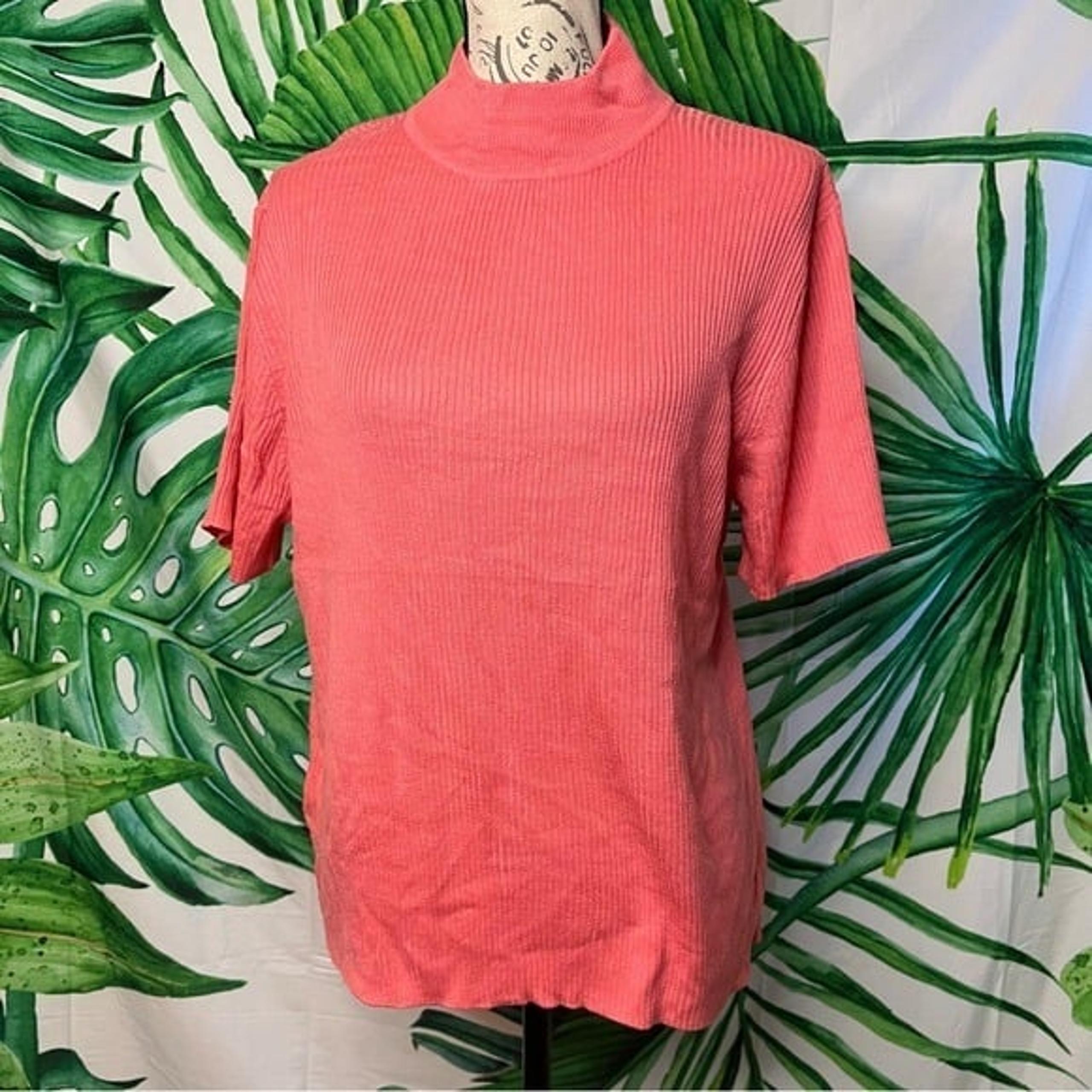 Y2K Croft Barrow XL Coral Pink Orange Mock Neck Spring Short Sleeve Sweater