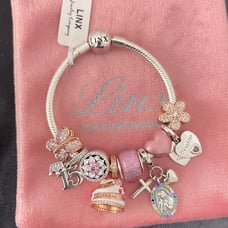 Linx Snake Chain Bracelet with 15th Birthday Quinceanera Themed Charms