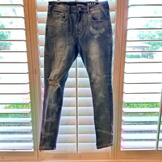Men’s 32 fitted Serenade Jean- distressed with bird pattern