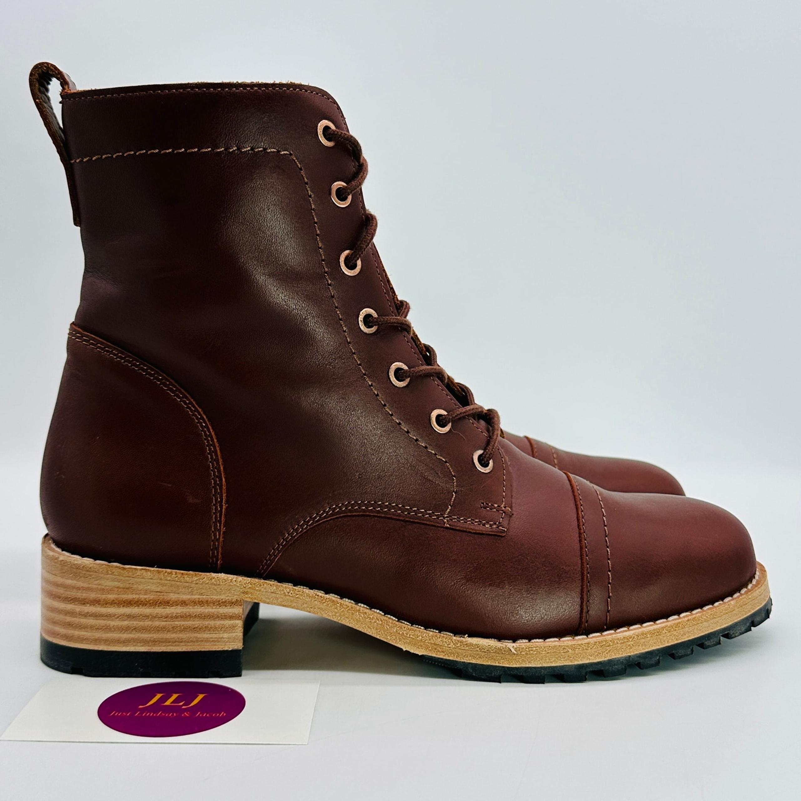 Portland Leather Women's Patina Lace Up Cognac Leather Boots Size 8 US/ 38 EU