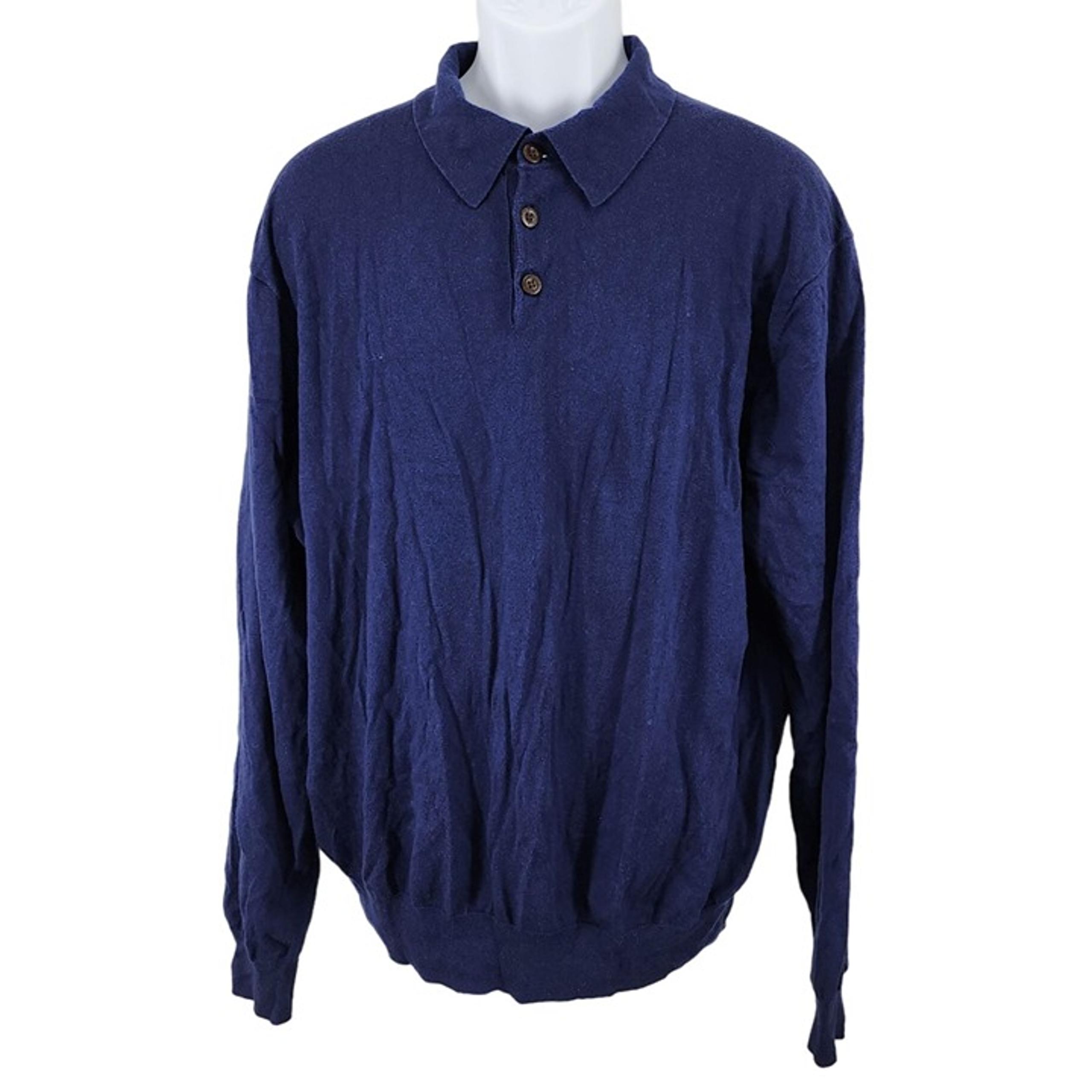 Men's Orvis Cotton Silk Cashmere Polo Sweater Long Sleeve XL Navy Blue Shirt
