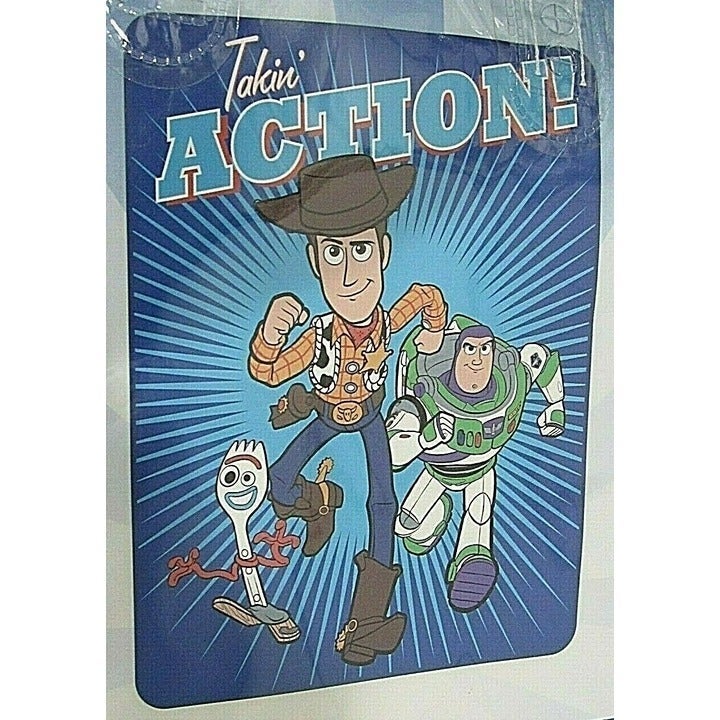 Toy Story Takin' Action! Forky Woody Buzz Plush Raschel Blanket 60 X80