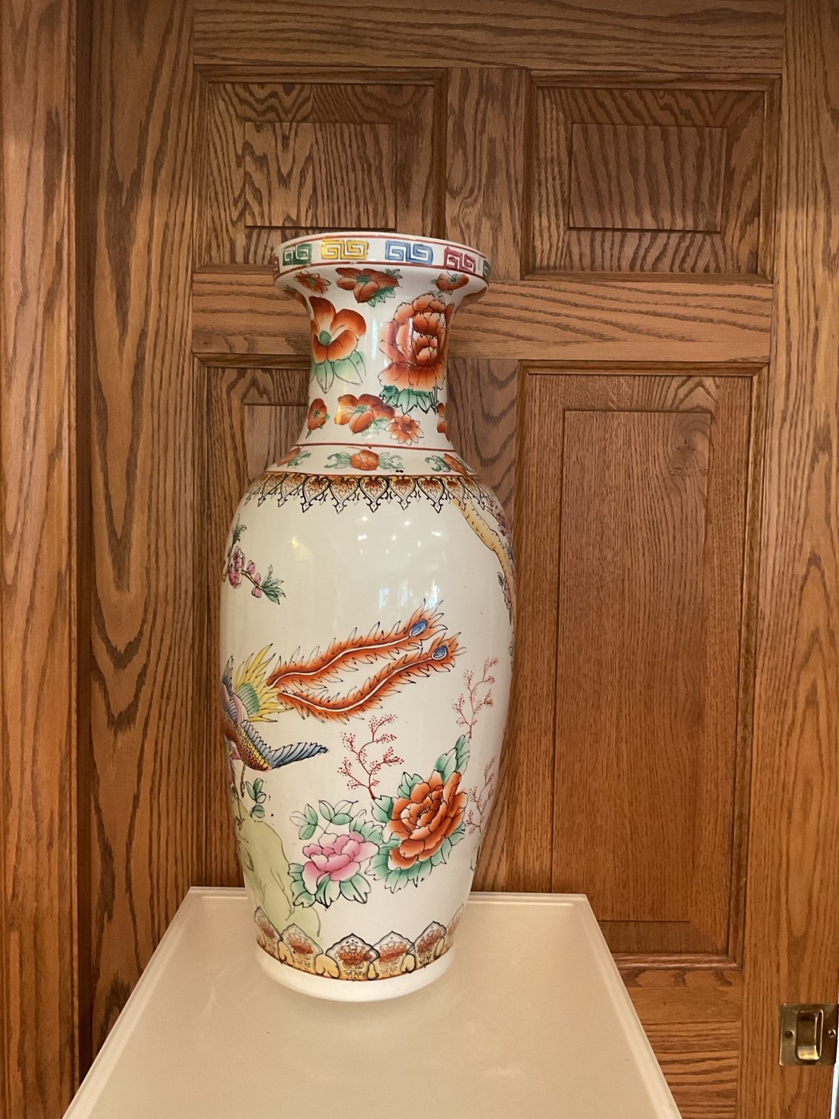 VTG Hand Painted Floral Porcelain Vase 24”