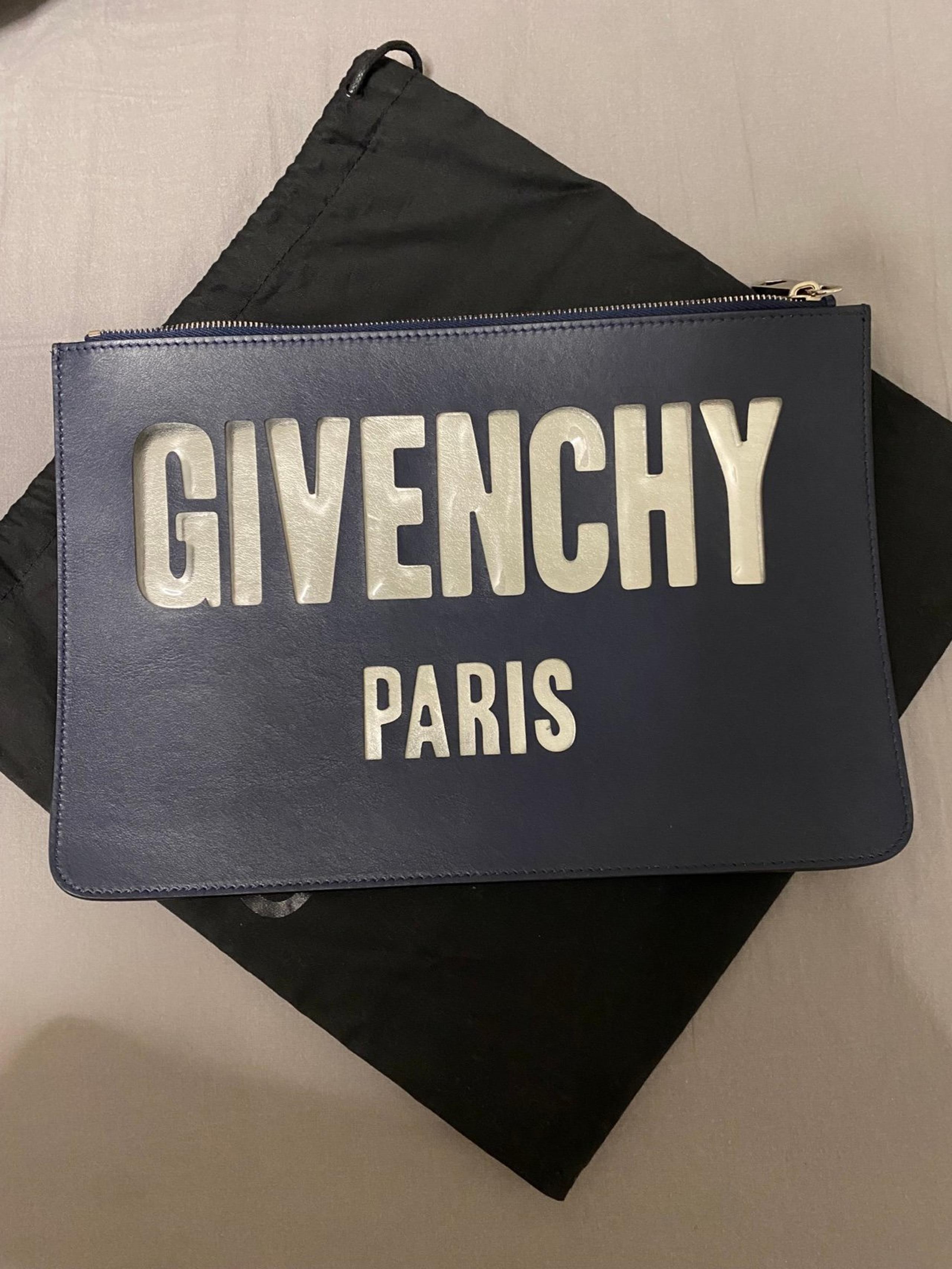 GIVENCHY Plate Iconic Clutch Bag Blue Leather